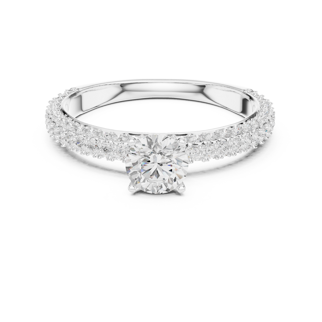 Pave Band Solitaire Diamond Engagement Ring