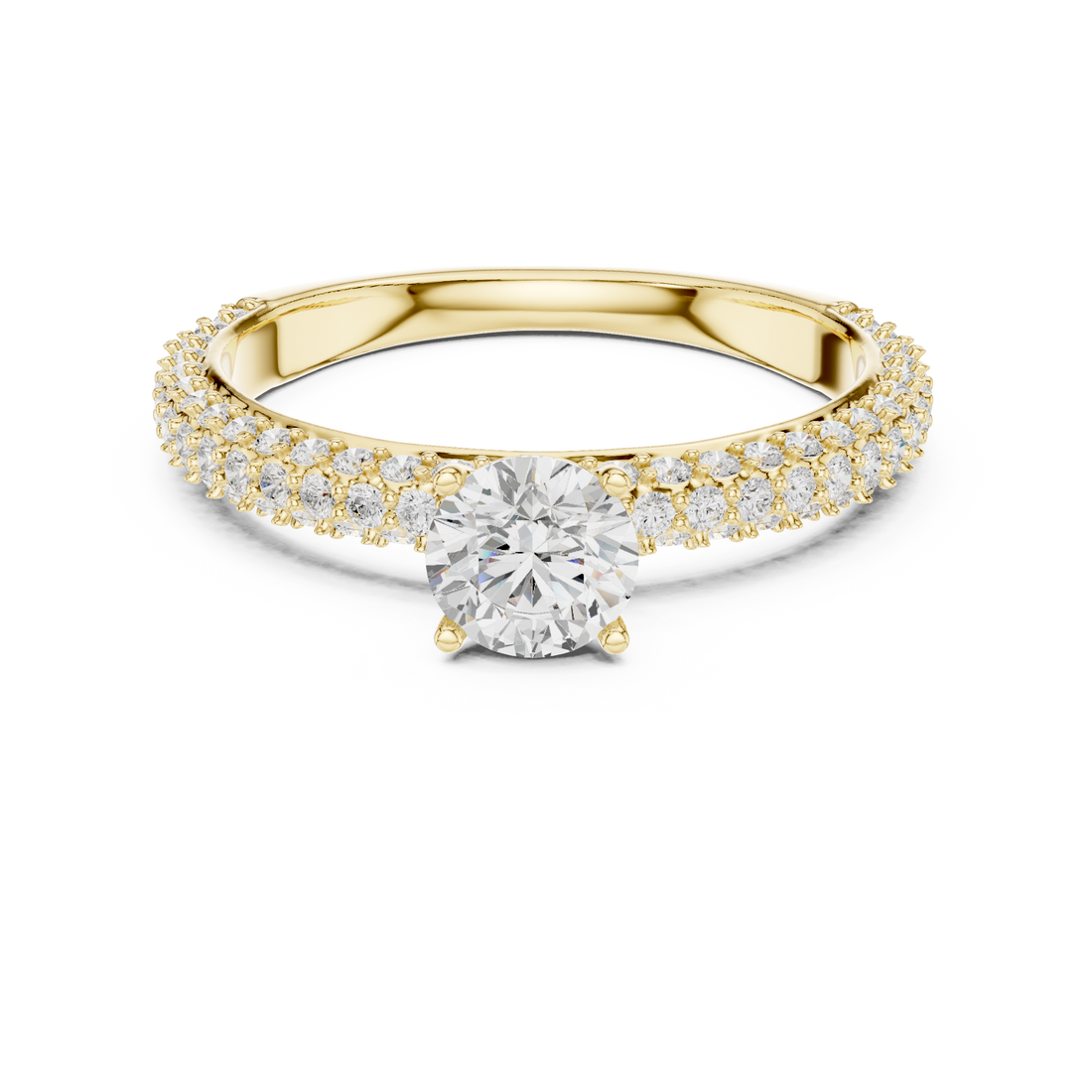 Pave Band Solitaire Diamond Engagement Ring