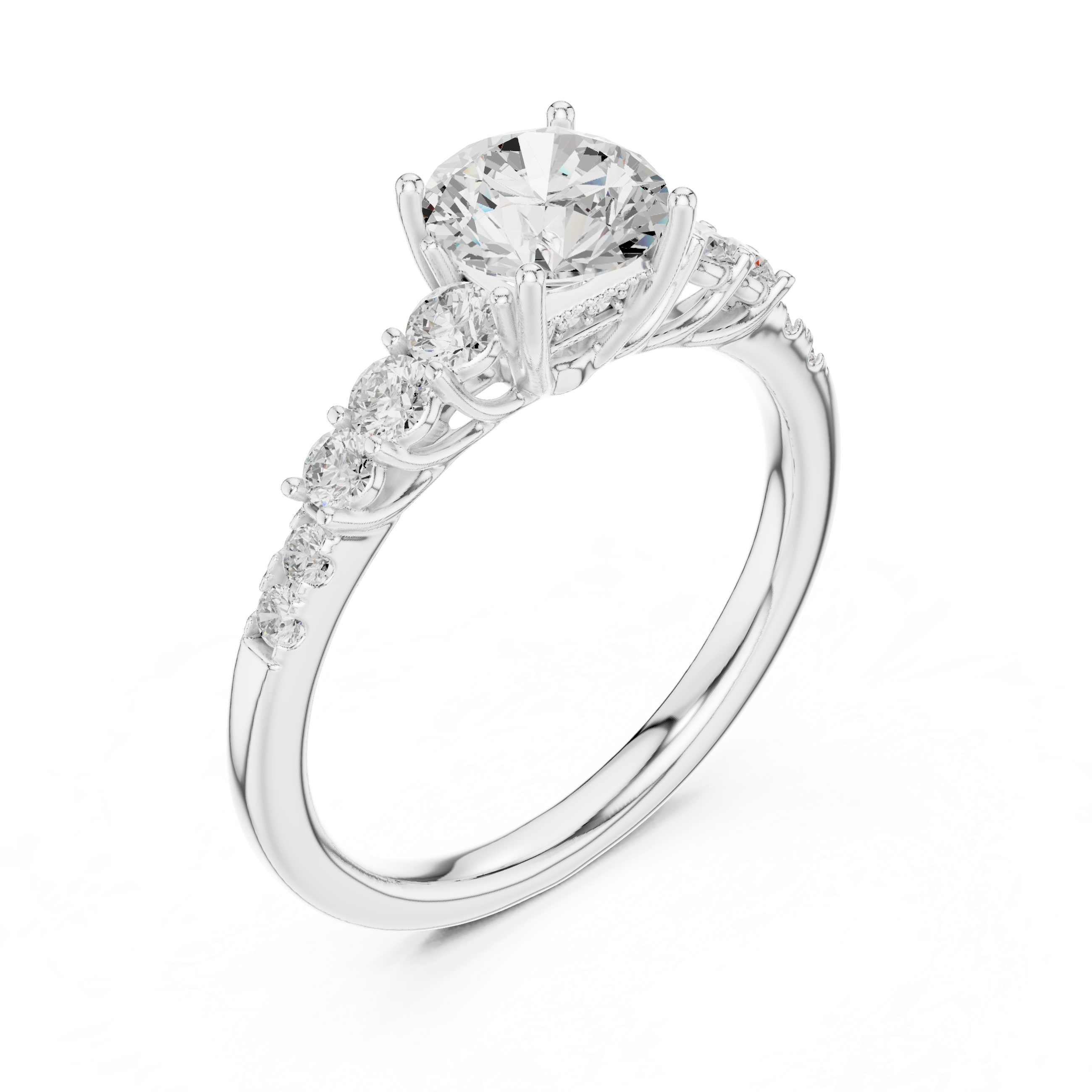 Three-Stone Diamond Engagement Ring with Pavé Band