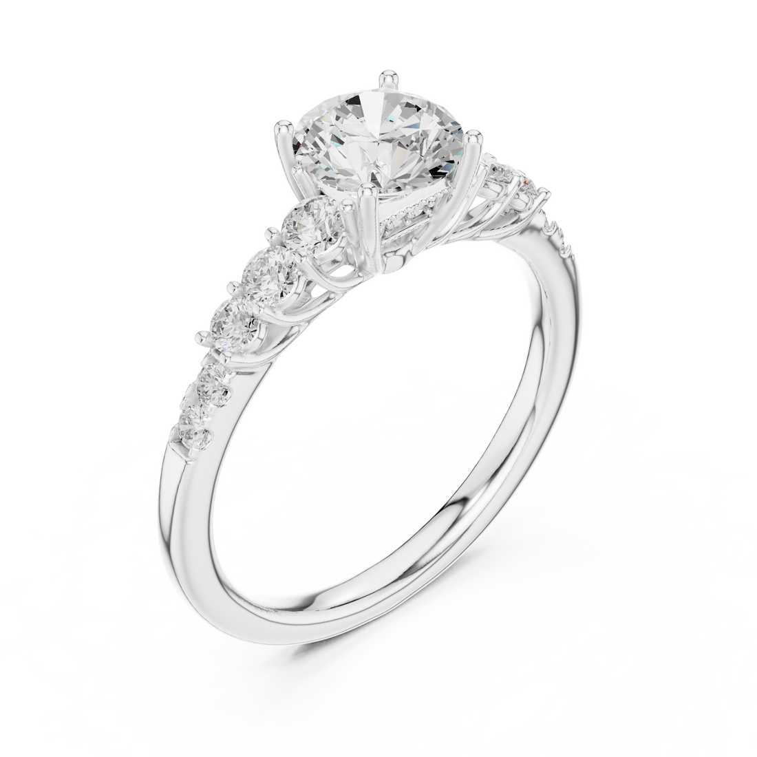 Three-Stone Diamond Engagement Ring with Pavé Band