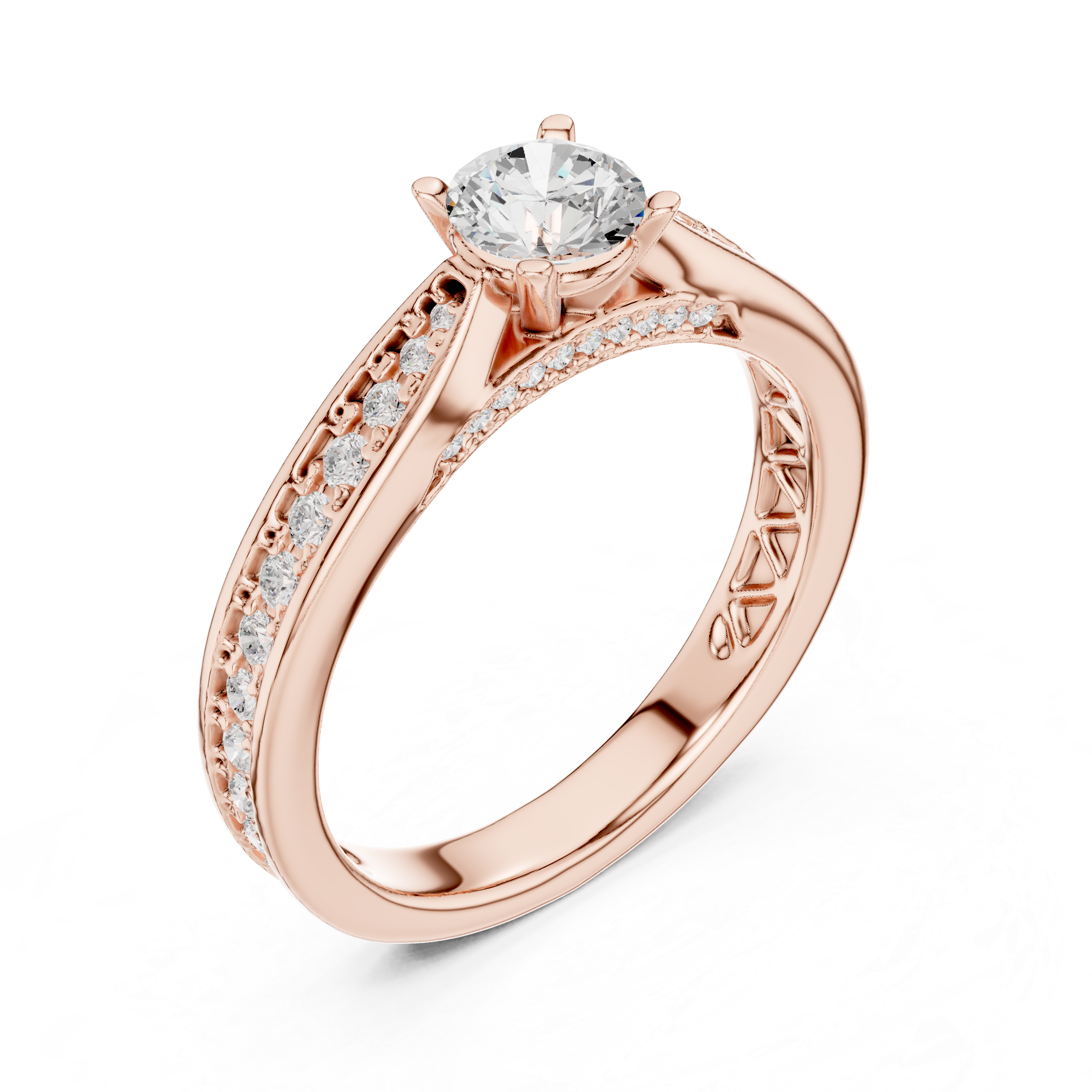 Diamond Solitaire Engagement Ring with Pavé and Filigree Details