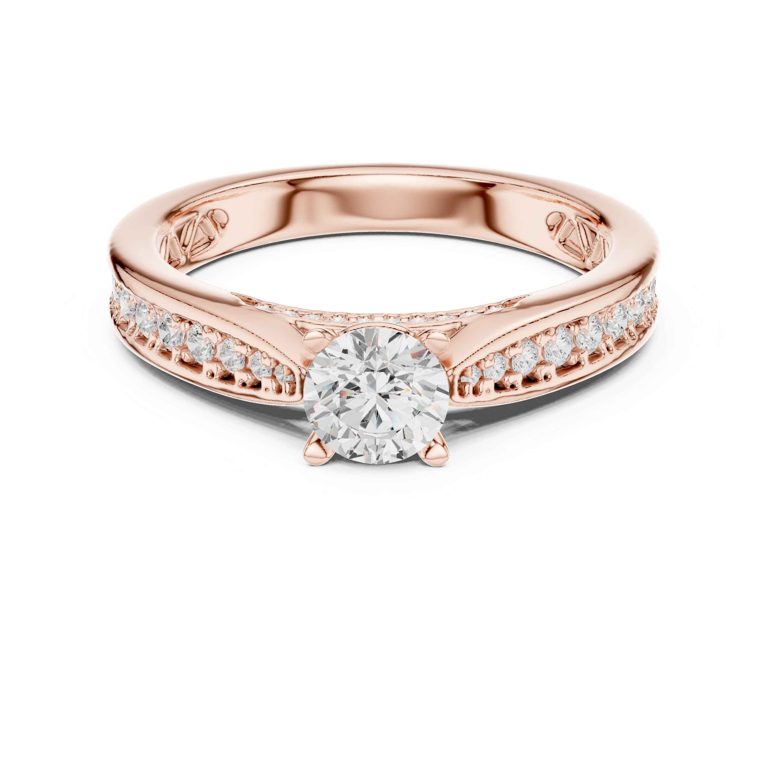 Diamond Solitaire Engagement Ring with Pavé and Filigree Details