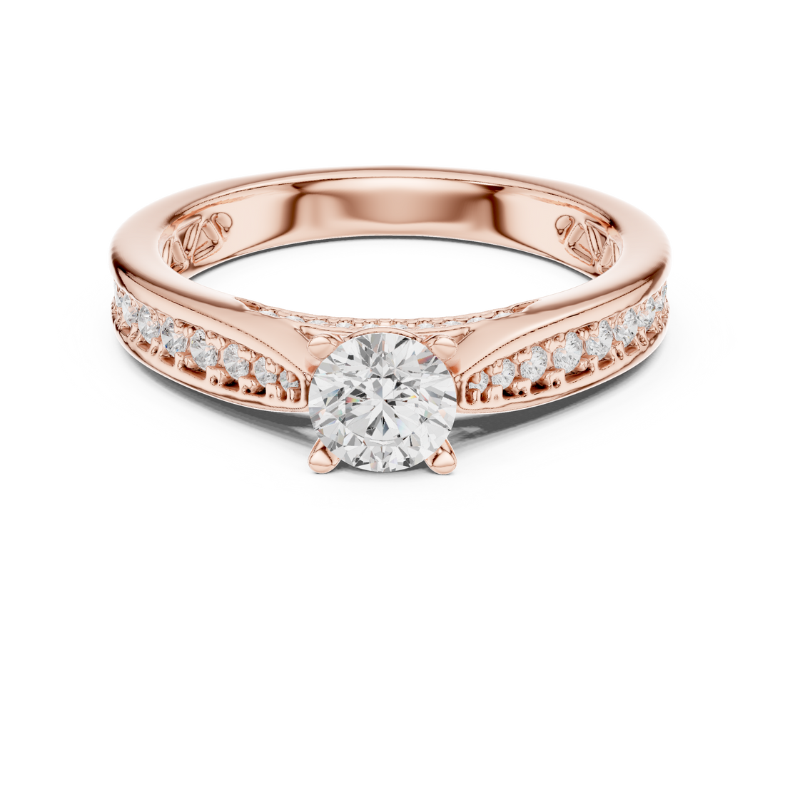 Diamond Solitaire Engagement Ring with Pavé and Filigree Details