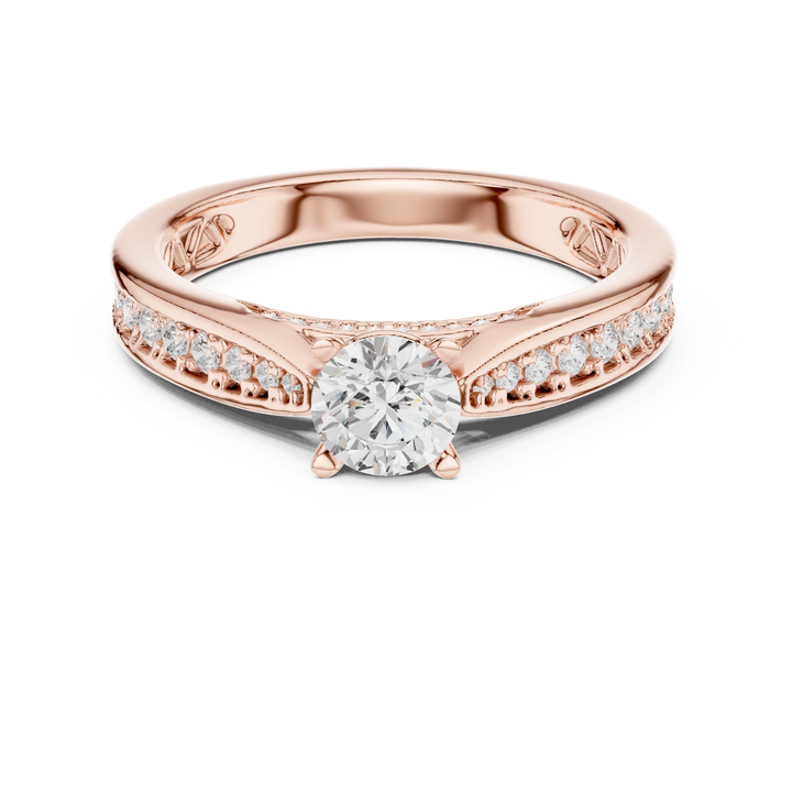 Diamond Solitaire Engagement Ring with Pavé and Filigree Details