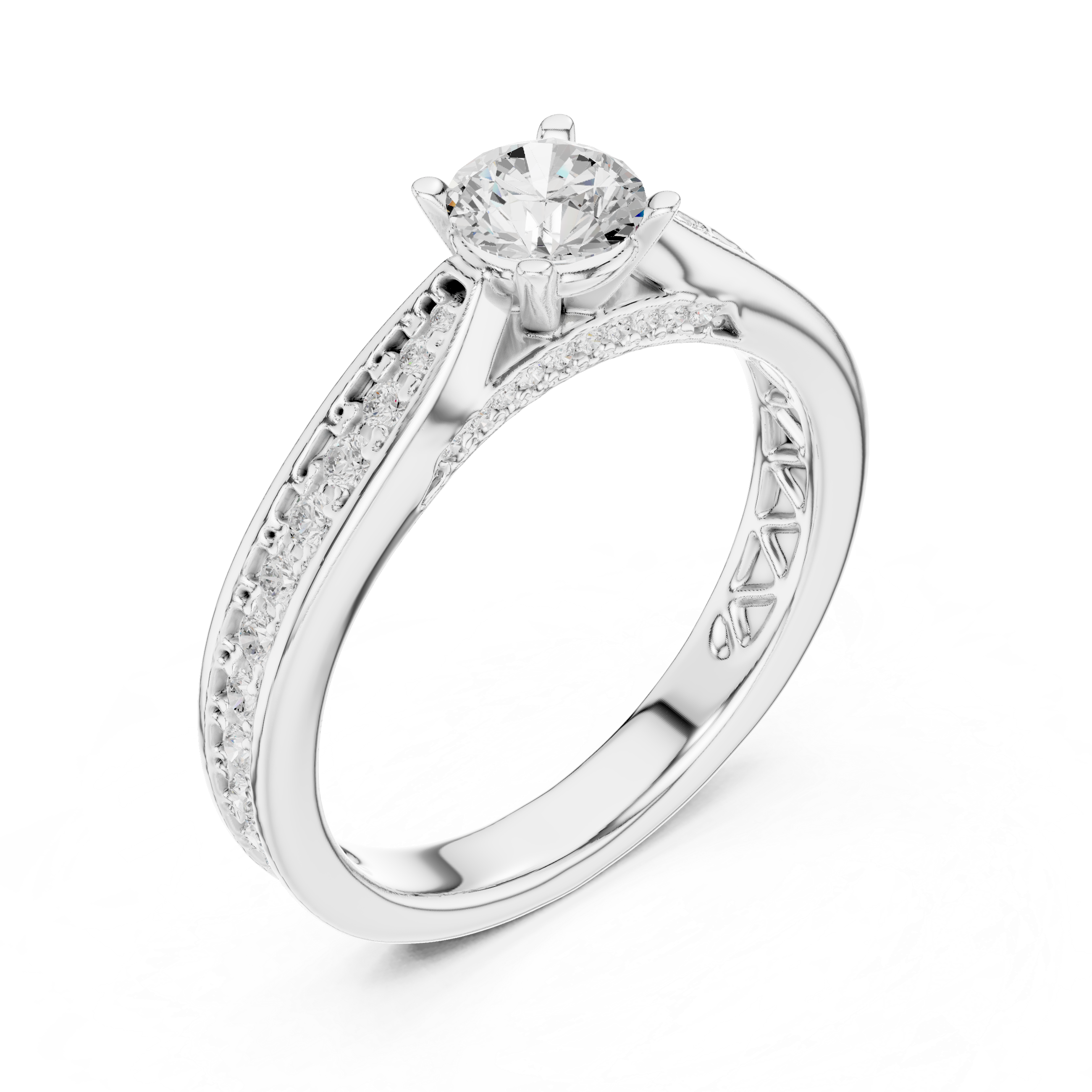 Diamond Solitaire Engagement Ring with Pavé and Filigree Details