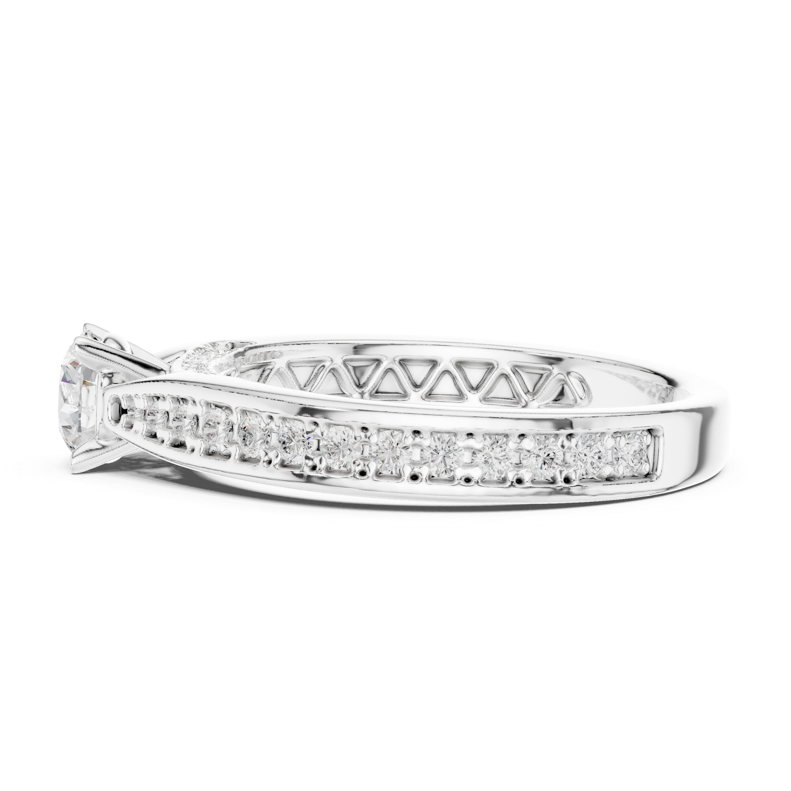 Diamond Solitaire Engagement Ring with Pavé and Filigree Details