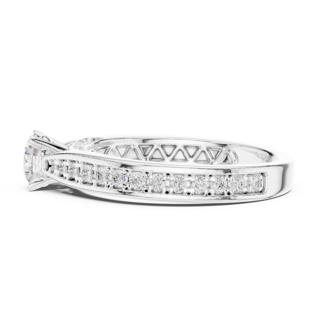 Diamond Solitaire Engagement Ring with Pavé and Filigree Details