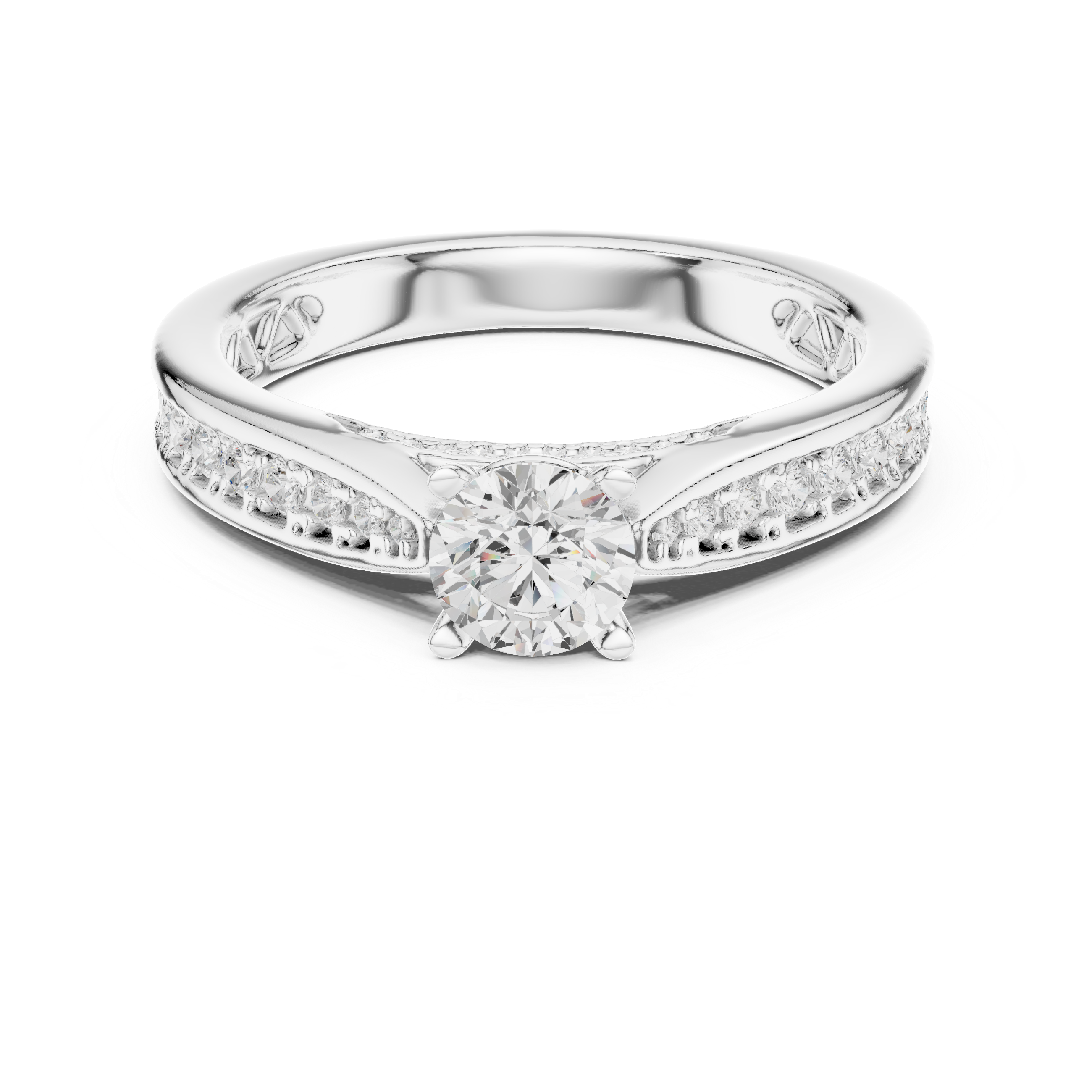 Diamond Solitaire Engagement Ring with Pavé and Filigree Details