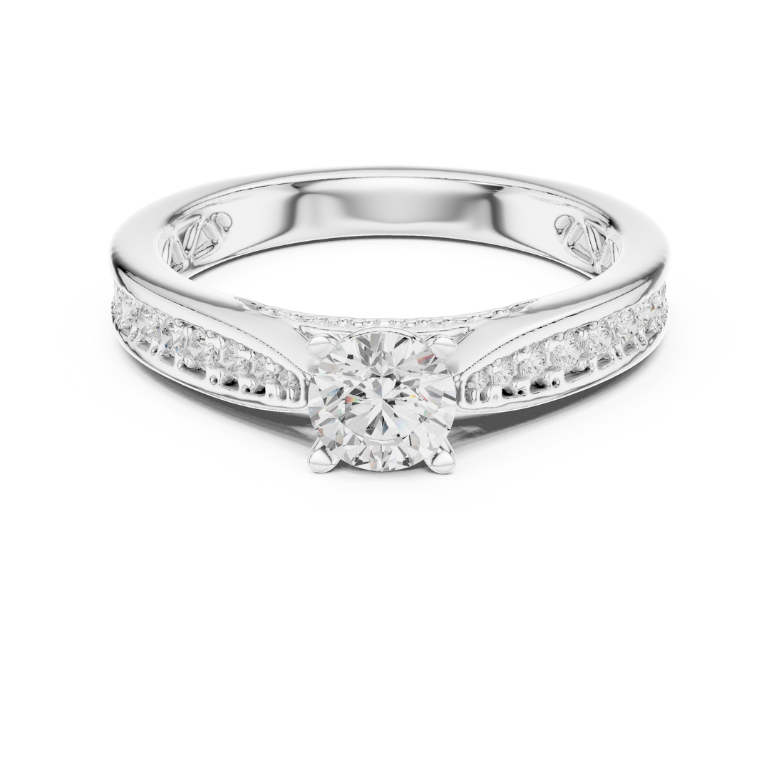 Diamond Solitaire Engagement Ring with Pavé and Filigree Details