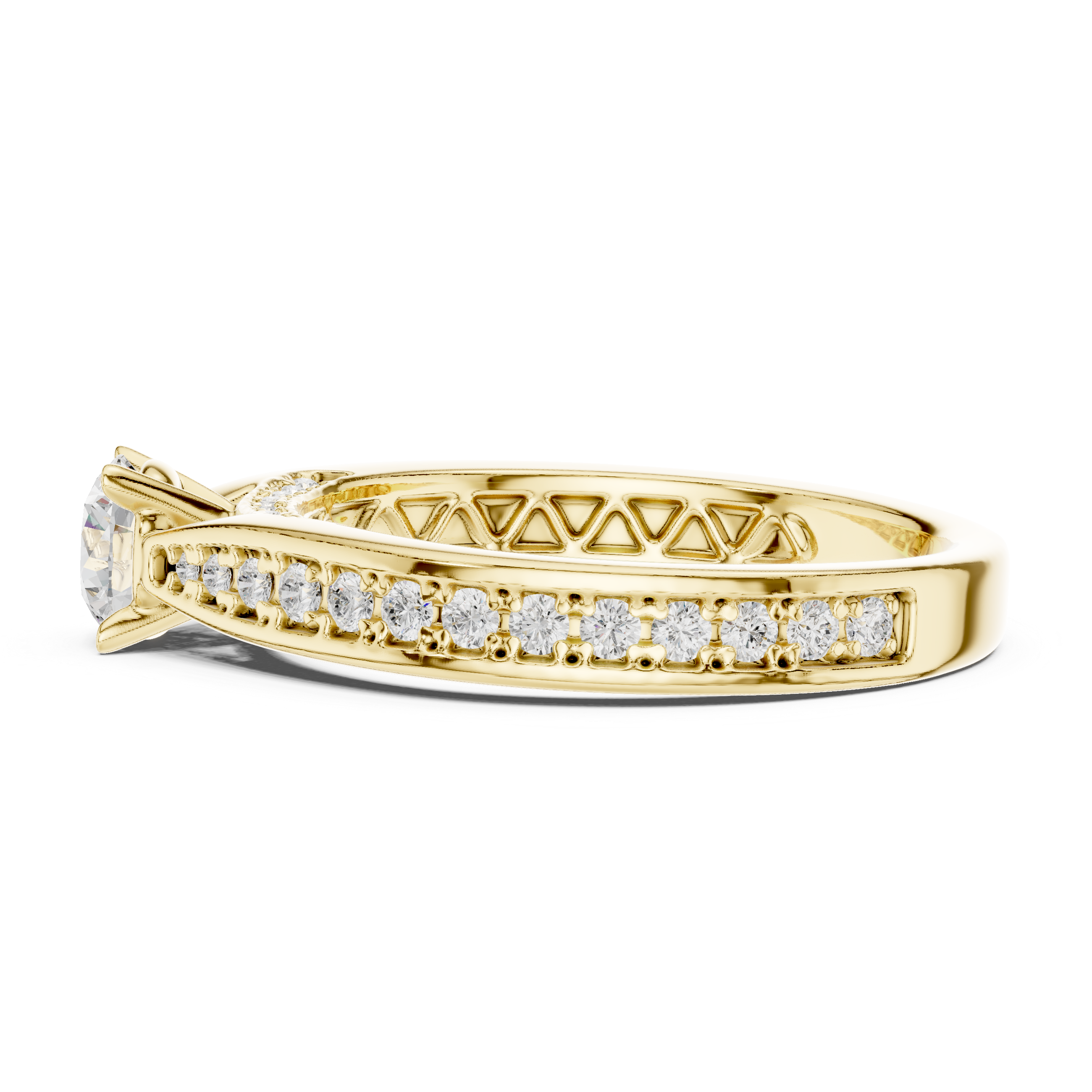 Diamond Solitaire Engagement Ring with Pavé and Filigree Details