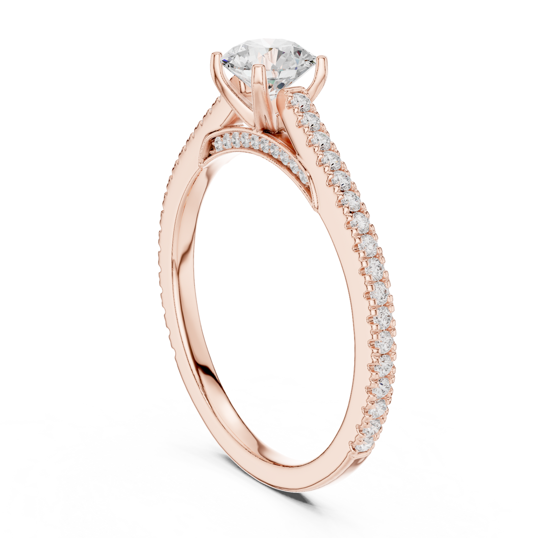 Diamond Solitaire Engagement Ring with Pavé Accents