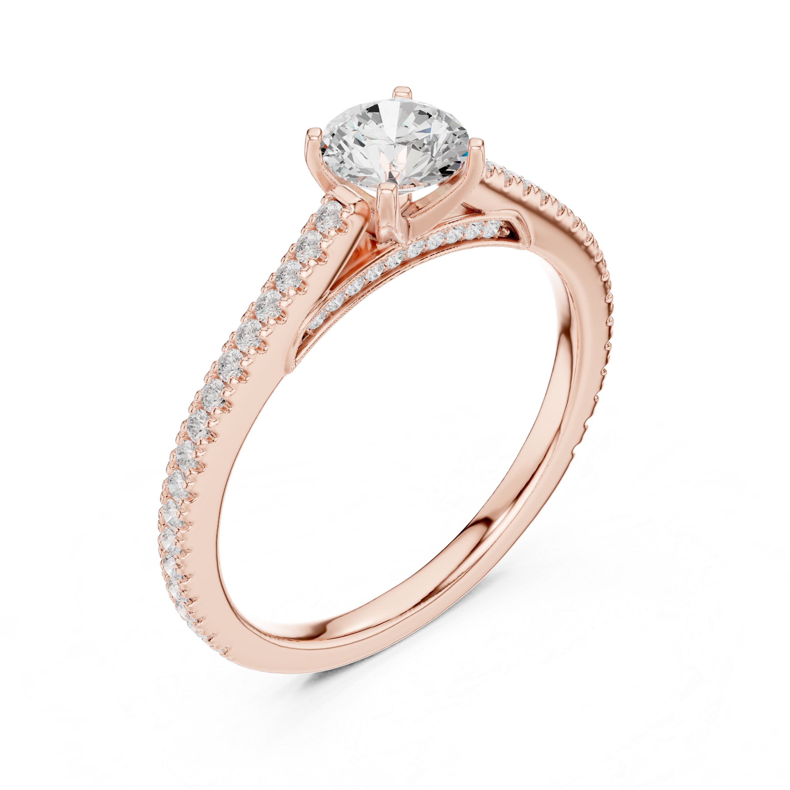 Diamond Solitaire Engagement Ring with Pavé Accents