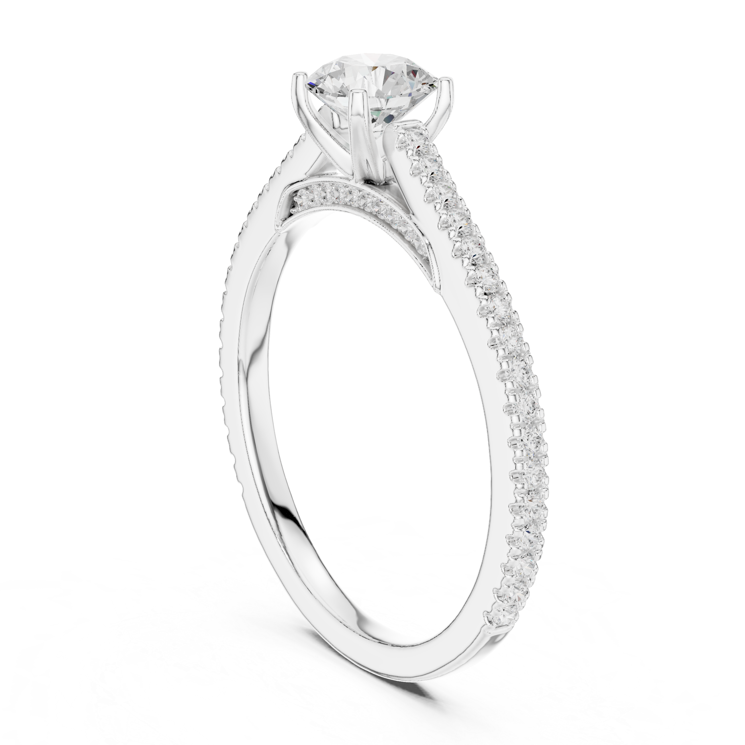 Diamond Solitaire Engagement Ring with Pavé Accents