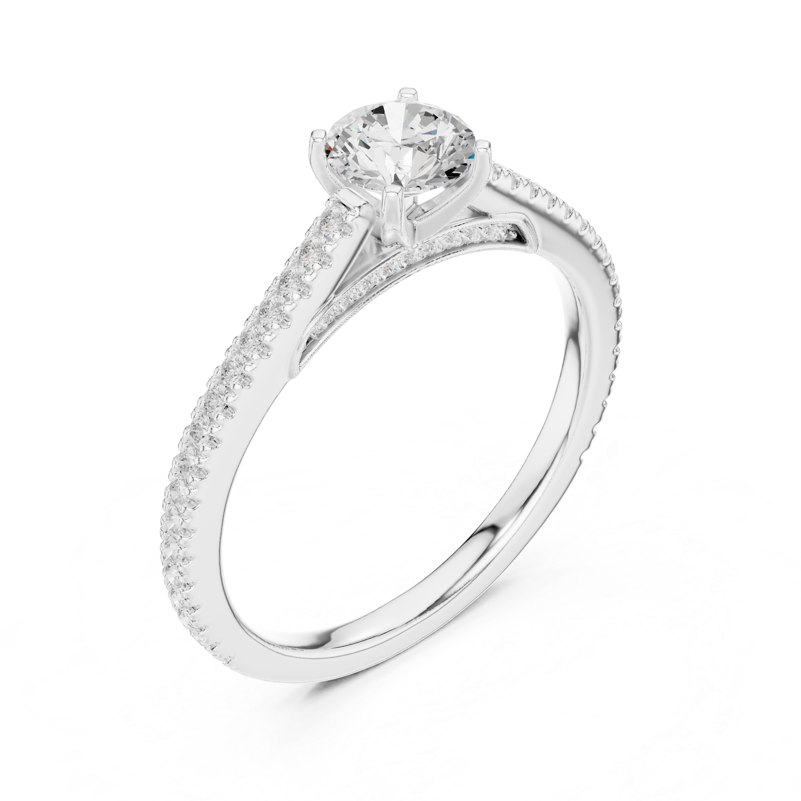 Diamond Solitaire Engagement Ring with Pavé Accents