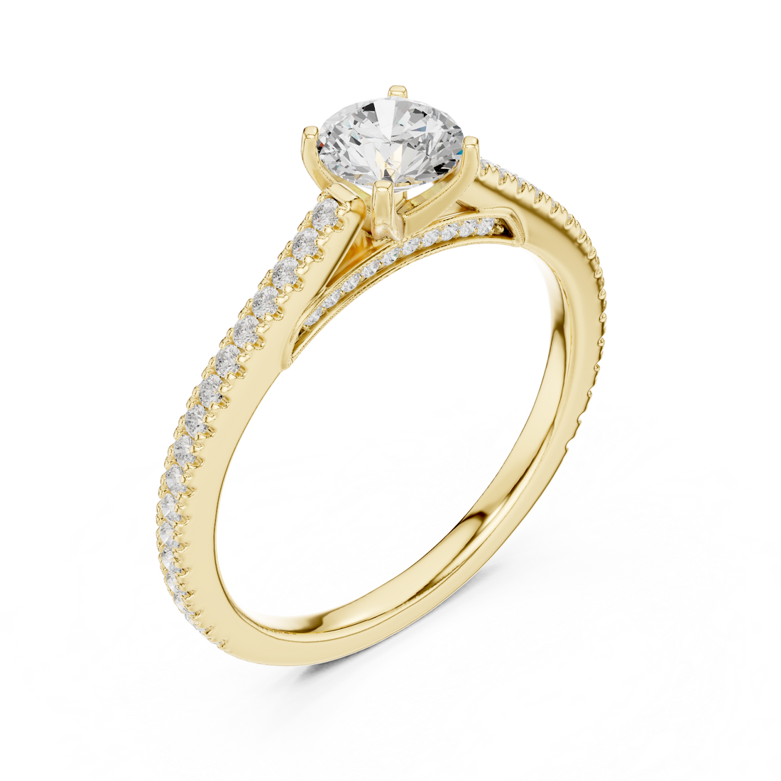 Diamond Solitaire Engagement Ring with Pavé Accents