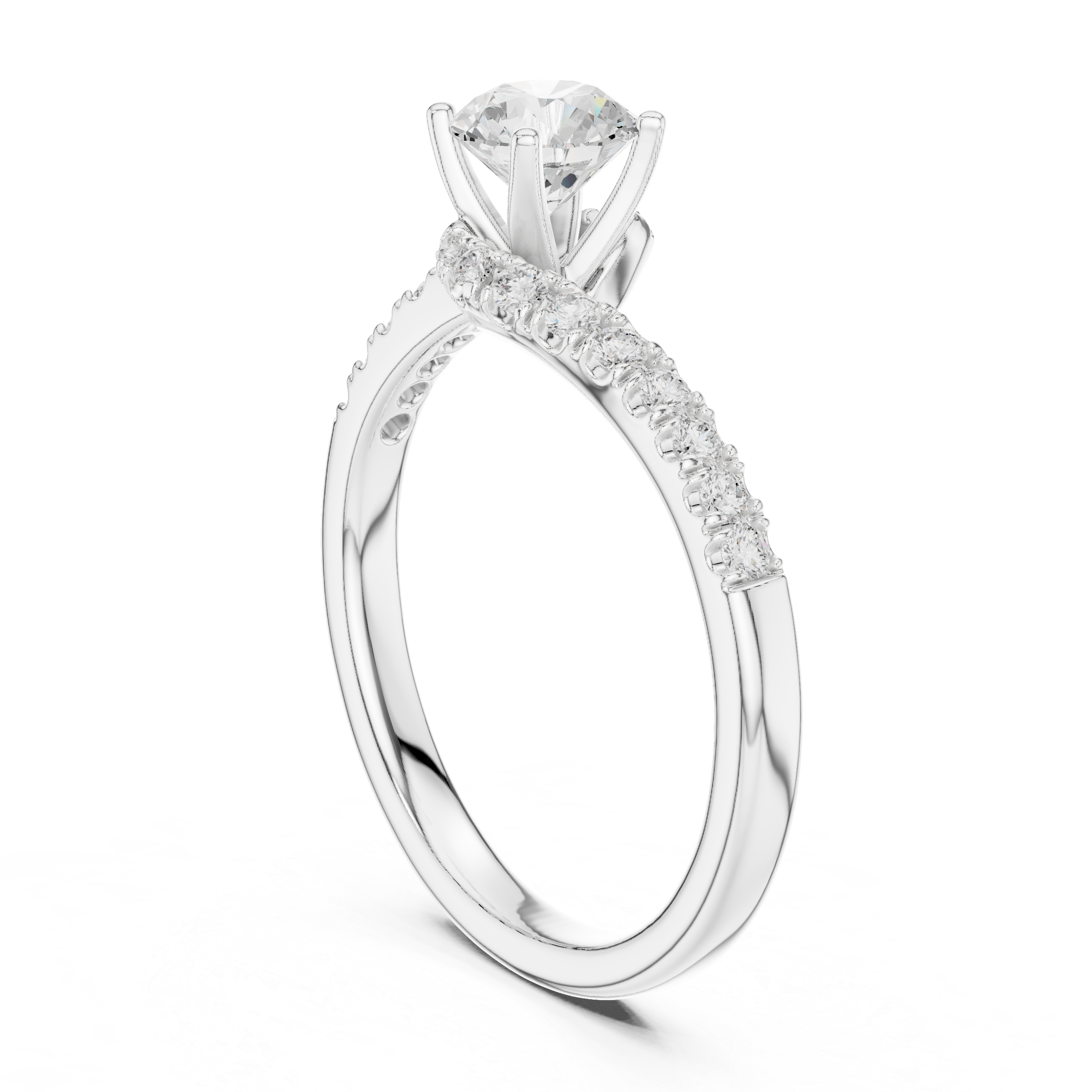 Pavé Diamond Solitaire Engagement Ring