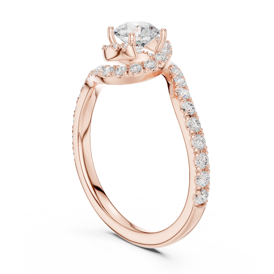 Swirl Pavé Diamond Solitaire Engagement Ring