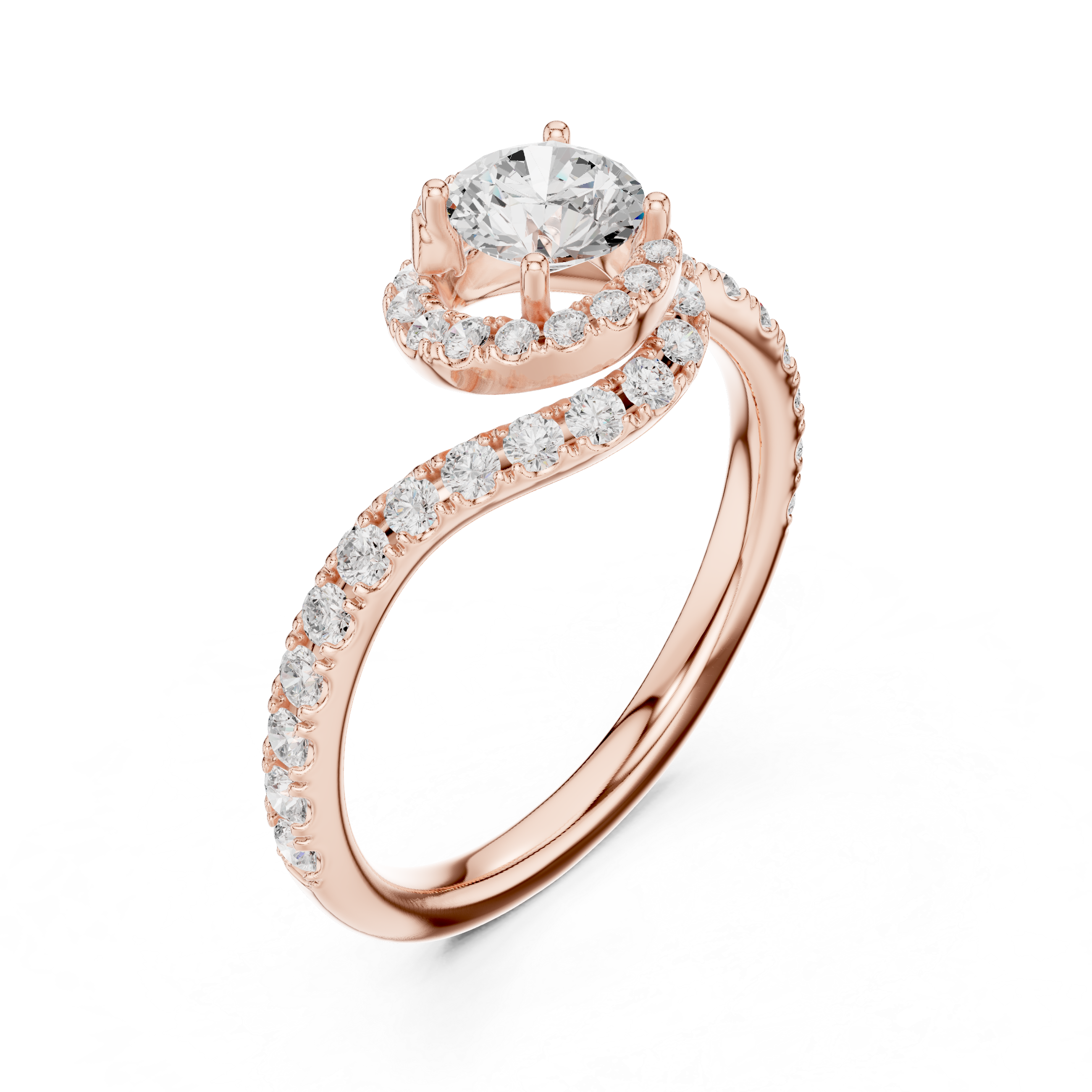 Swirl Pavé Diamond Solitaire Engagement Ring