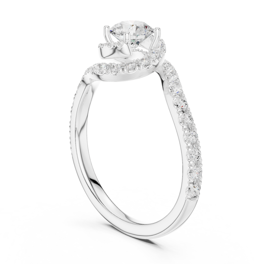 Swirl Pavé Diamond Solitaire Engagement Ring