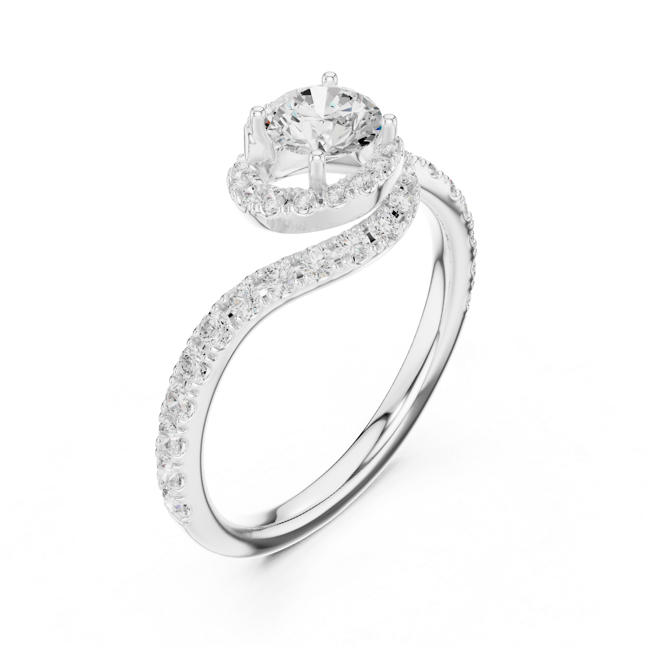 Swirl Pavé Diamond Solitaire Engagement Ring