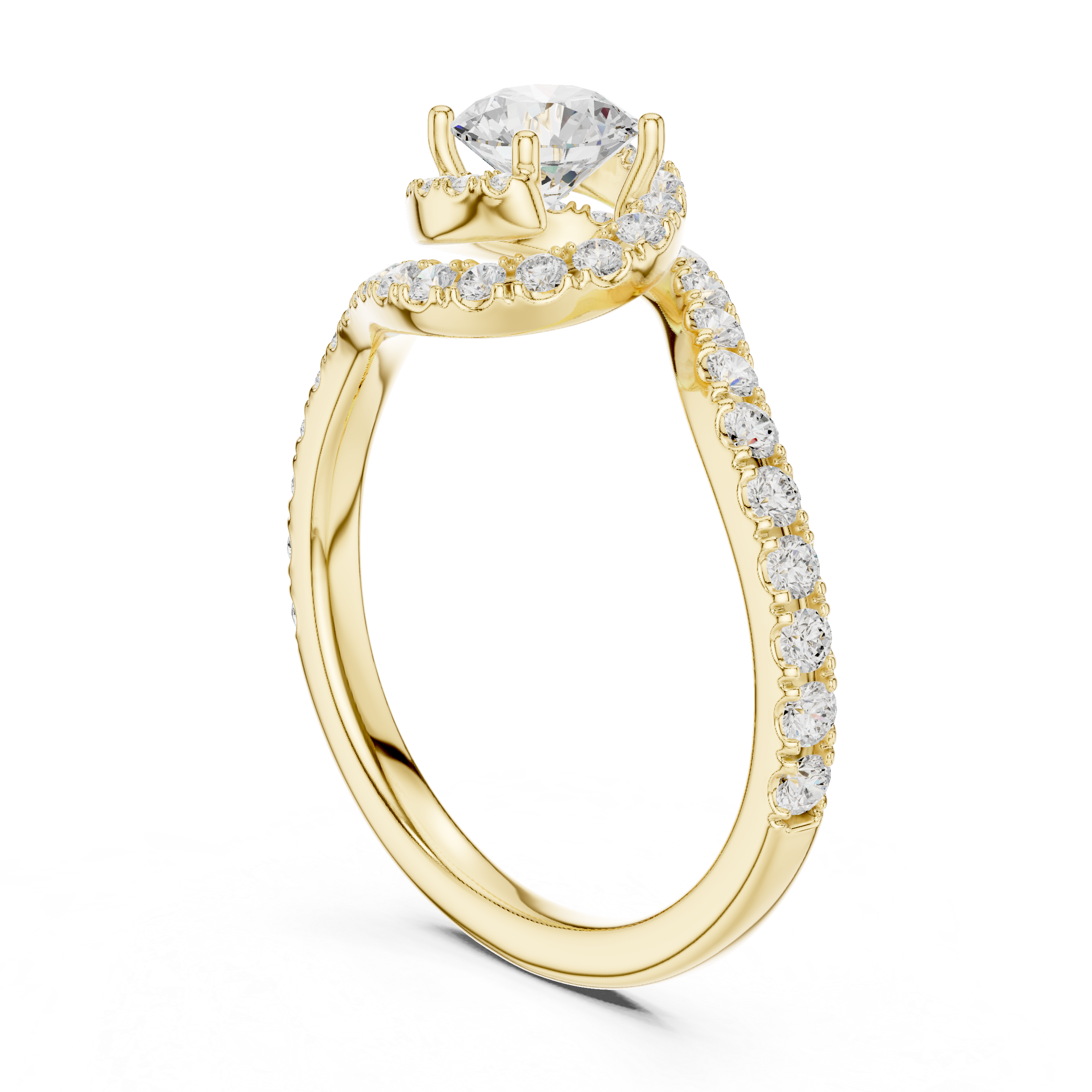 Swirl Pavé Diamond Solitaire Engagement Ring