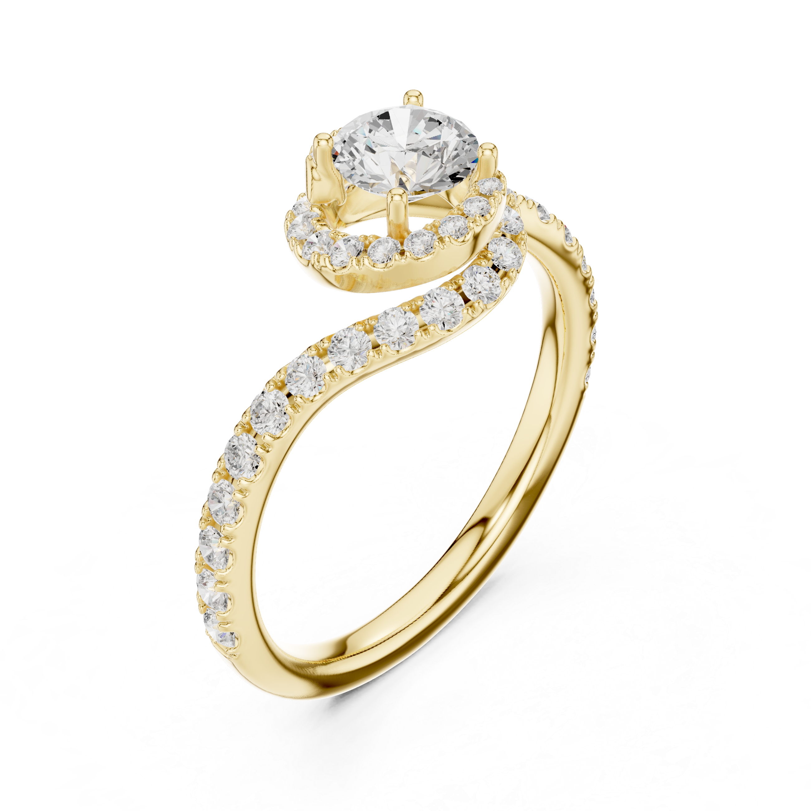 Swirl Pavé Diamond Solitaire Engagement Ring