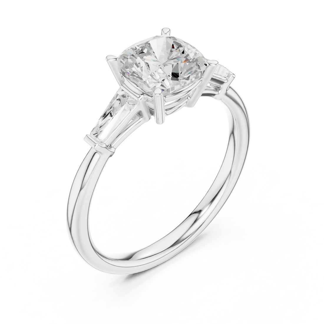 Front side view of white gold luminous crown cushion diamond ring with lab-grown diamond – Australia