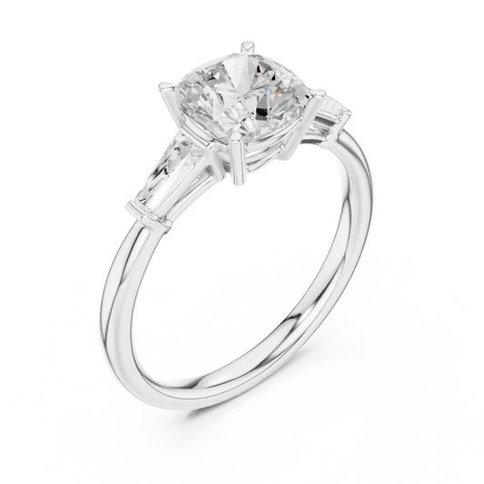 Front side view of white gold luminous crown cushion diamond ring with lab-grown diamond – Australia