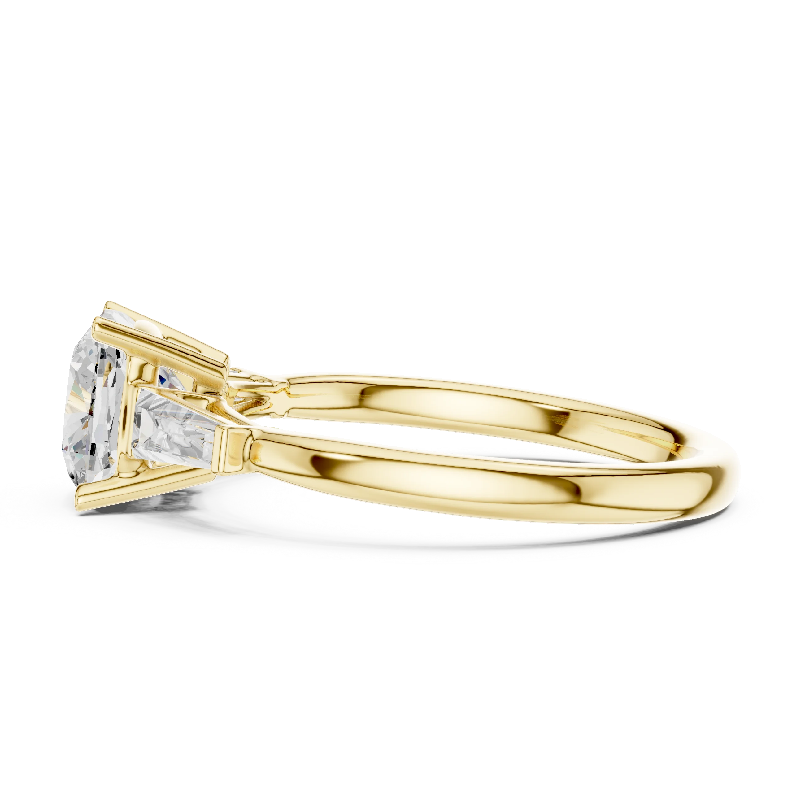 Side view of yellow gold luminous crown cushion diamond ring with lab-grown diamond – Australia