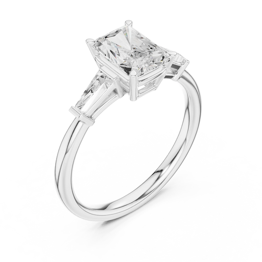 Front view of white gold majestic radiant three stone diamond ring with lab-grown diamonds – Australia