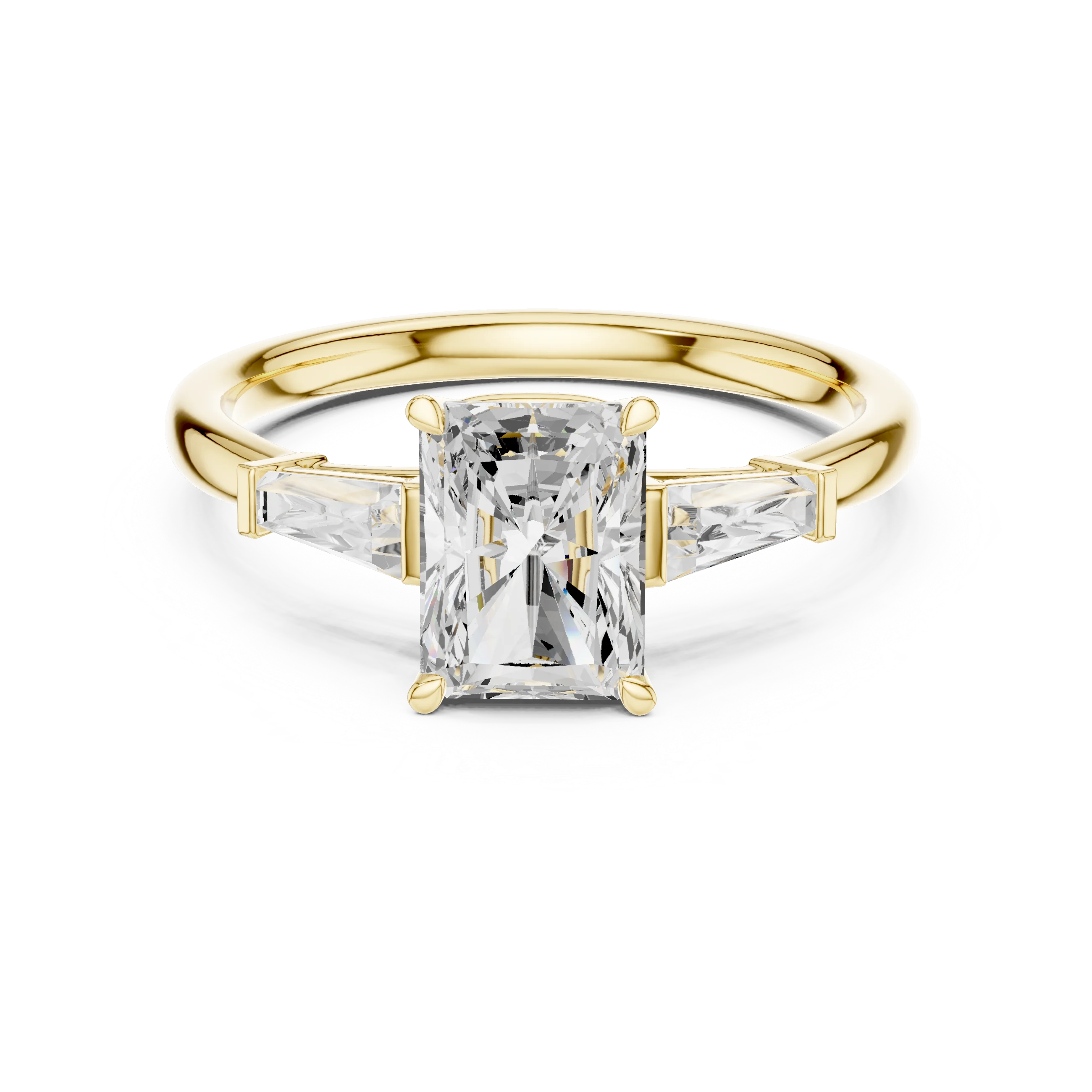 Majestic radiant three stone diamond ring in yellow gold with lab-grown diamonds – Australia