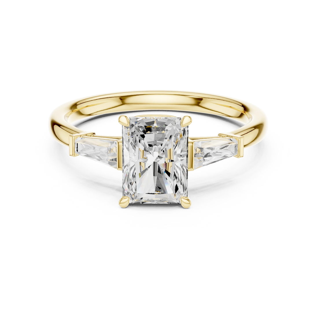 Majestic radiant three stone diamond ring in yellow gold with lab-grown diamonds – Australia