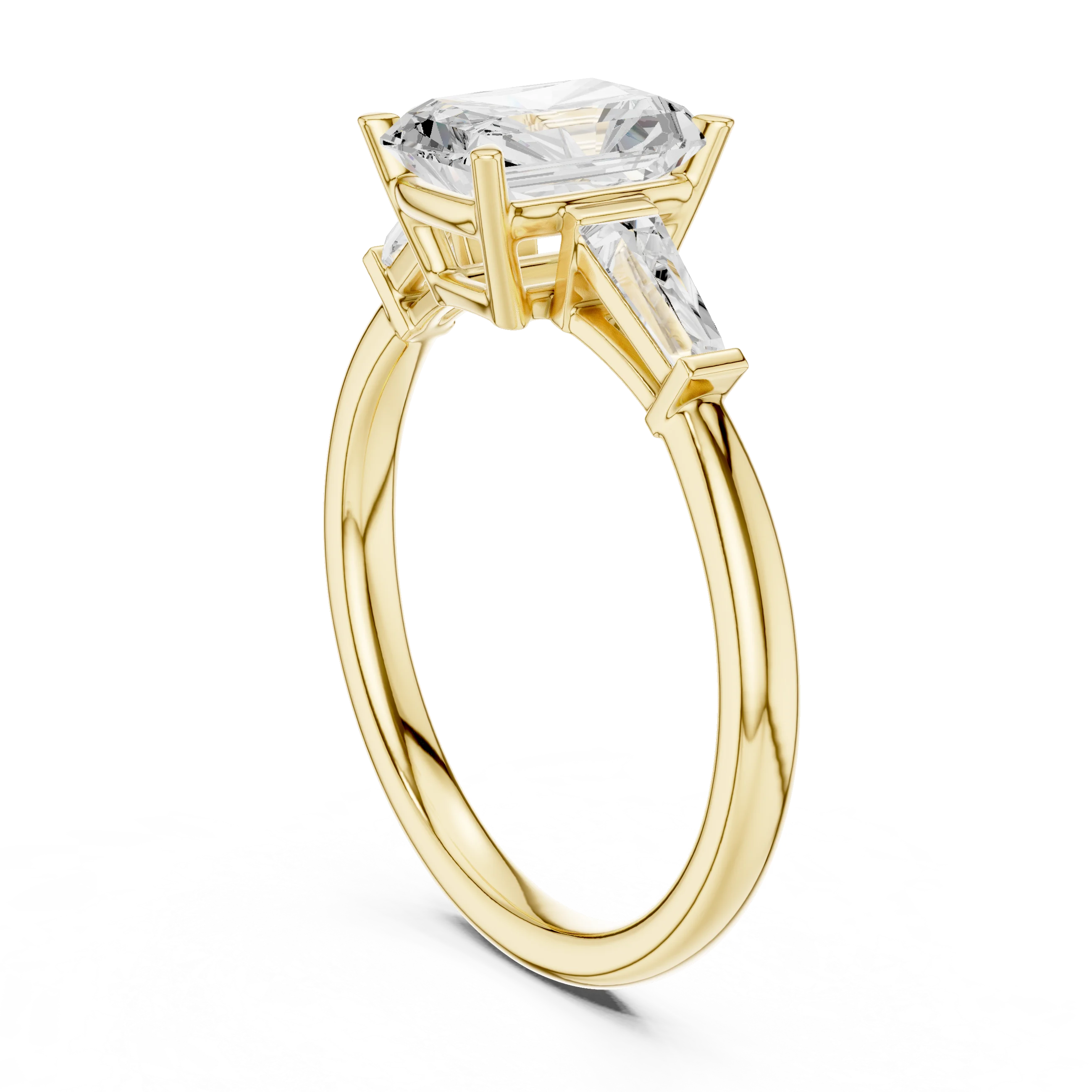 Back view of yellow gold majestic radiant three stone diamond ring with lab-grown diamonds – Australia