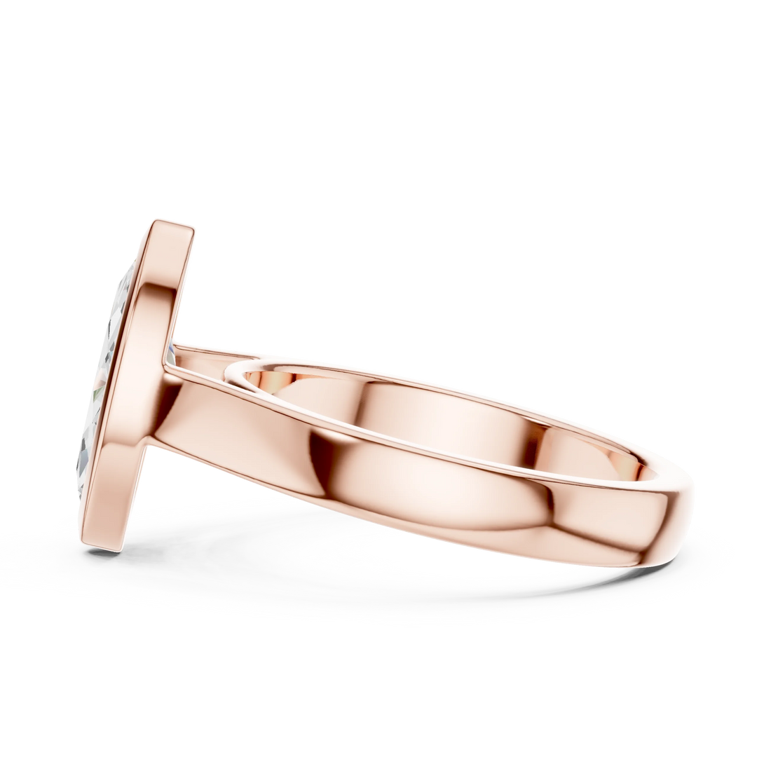 Side view of rose gold marquise bezel solitaire ring with lab-grown diamond – Australia
