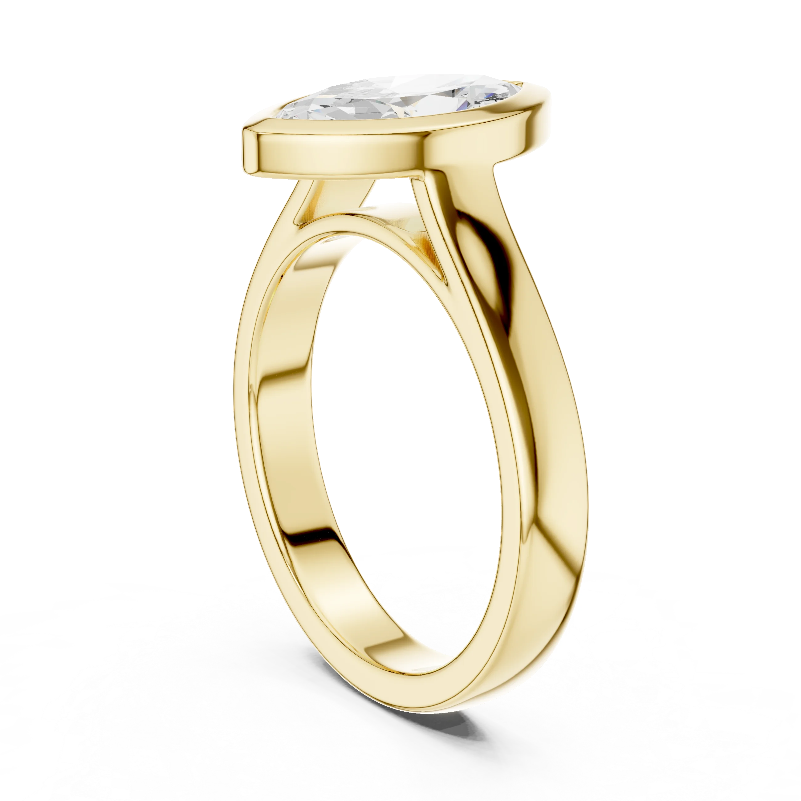 Back side view of yellow gold marquise bezel solitaire ring with lab-grown diamond – Australia