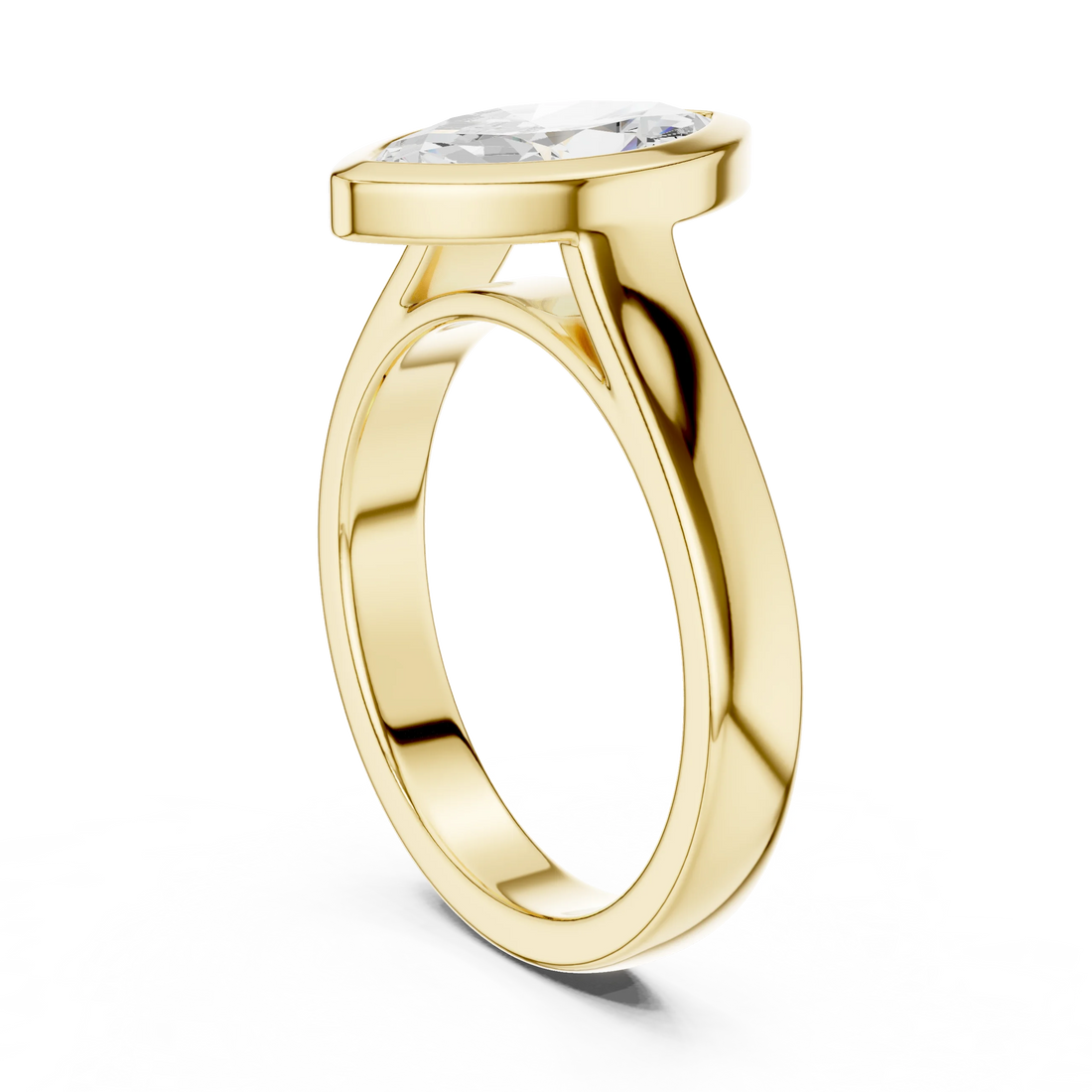 Back side view of yellow gold marquise bezel solitaire ring with lab-grown diamond – Australia