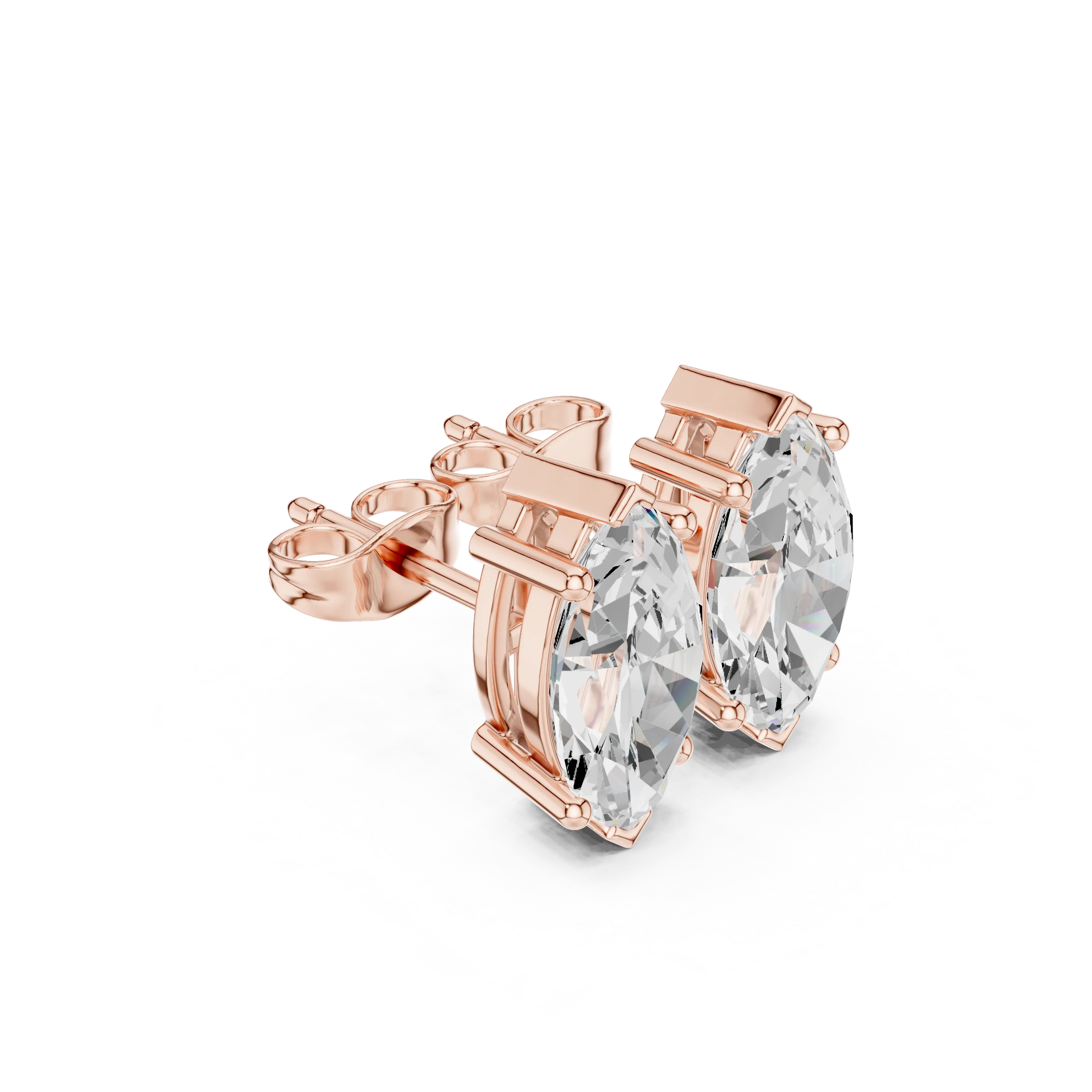 Marquise cut lab grown diamond stud earrings in rose gold front view by Diamonds for Everyone Australia