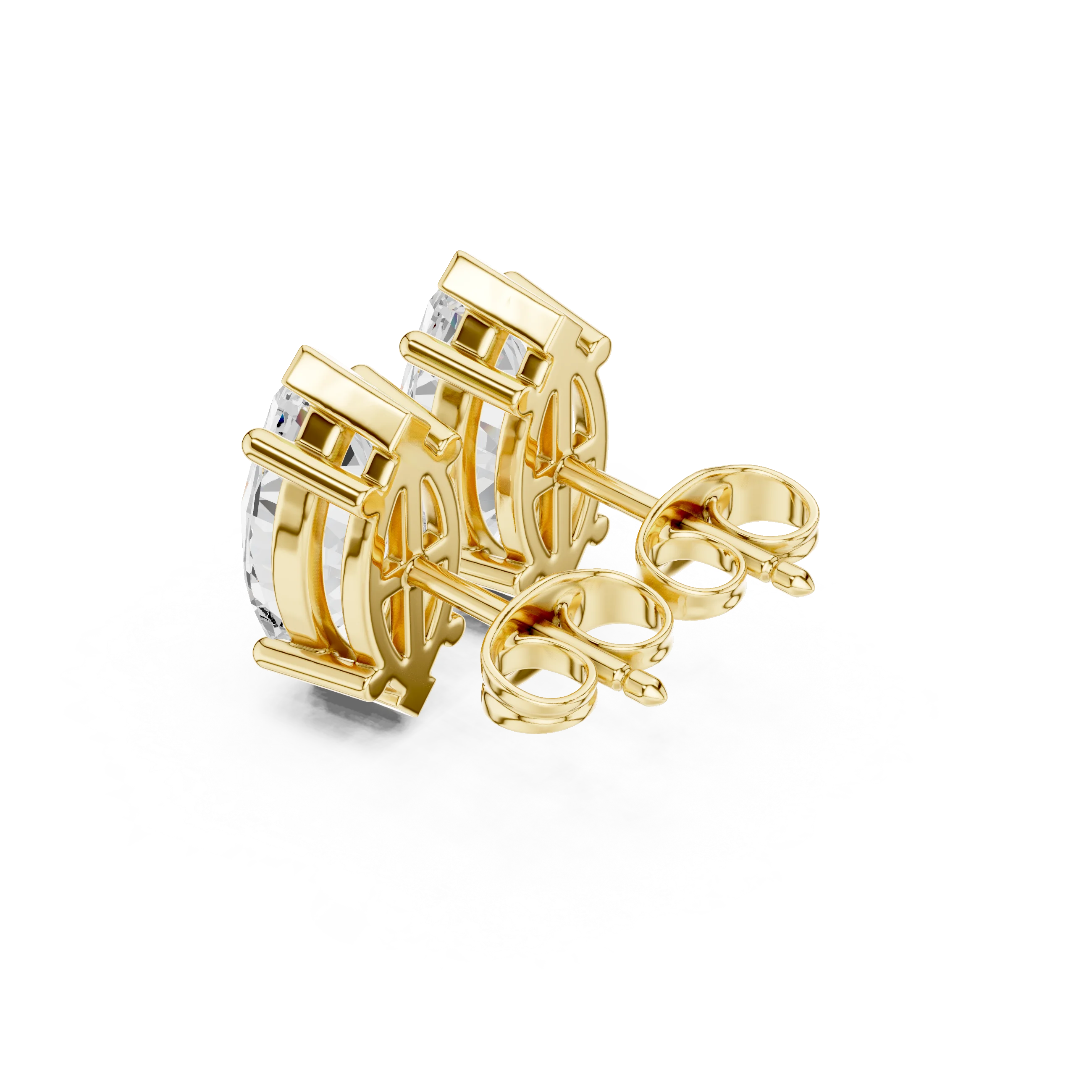Marquise cut lab grown diamond stud earrings in yellow gold back side view by Diamonds for Everyone Australia