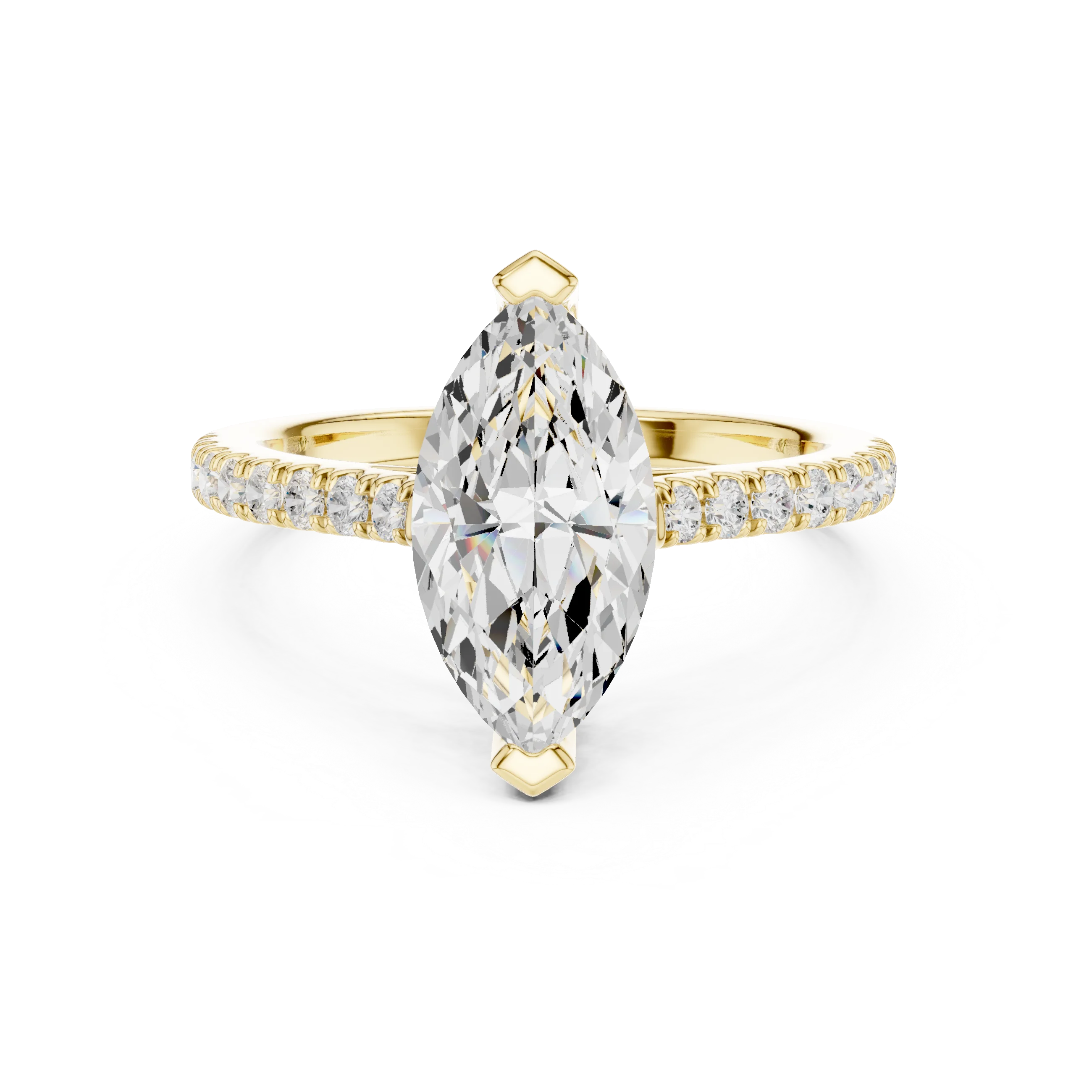 Lab-grown marquise diamond pavé band ring in yellow gold