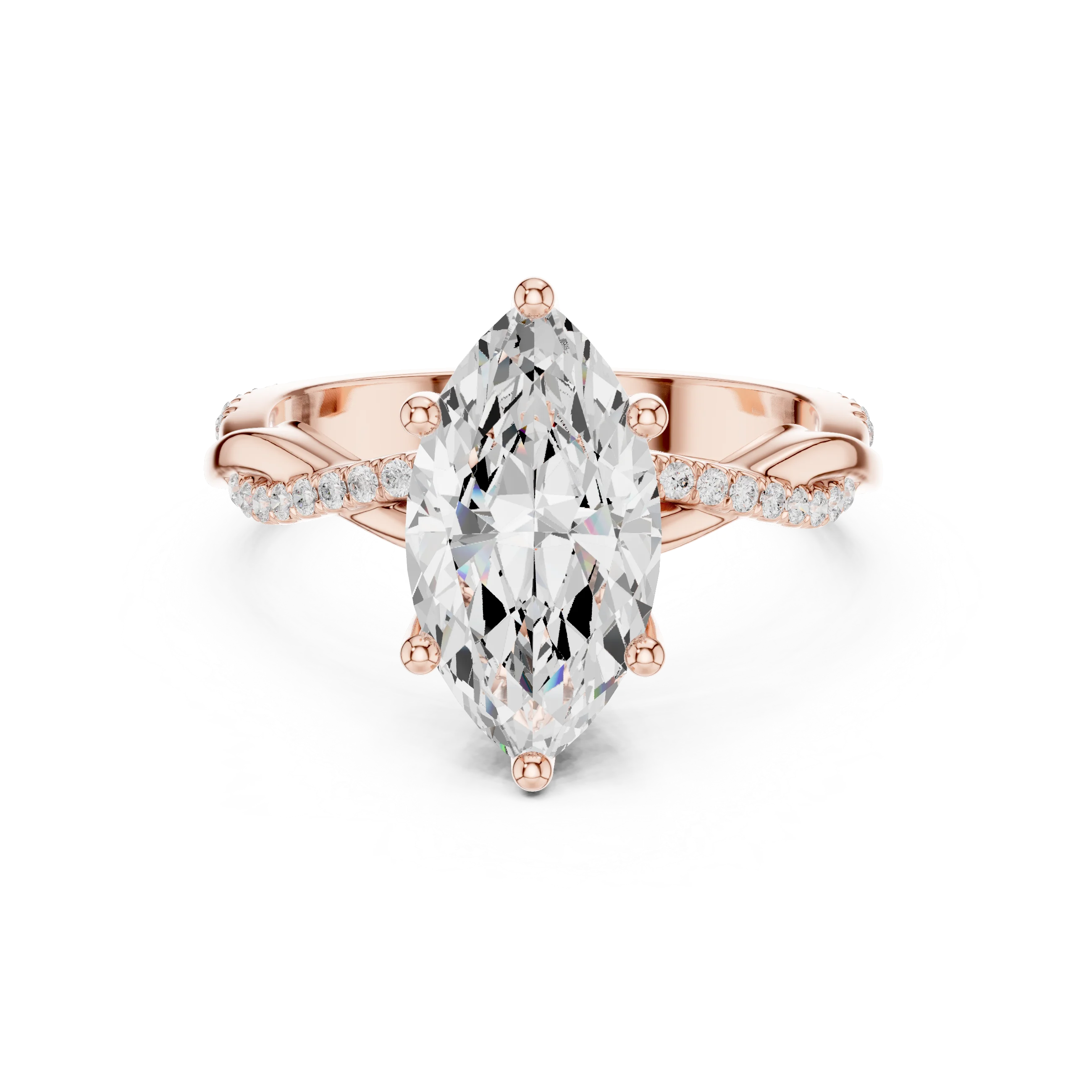 Marquise diamond ring in rose gold with twisted vine pave band and lab-grown diamond – Australia