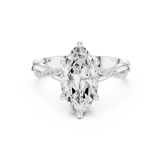 Marquise diamond ring in white gold with twisted vine pave band and lab-grown diamond – Australia
