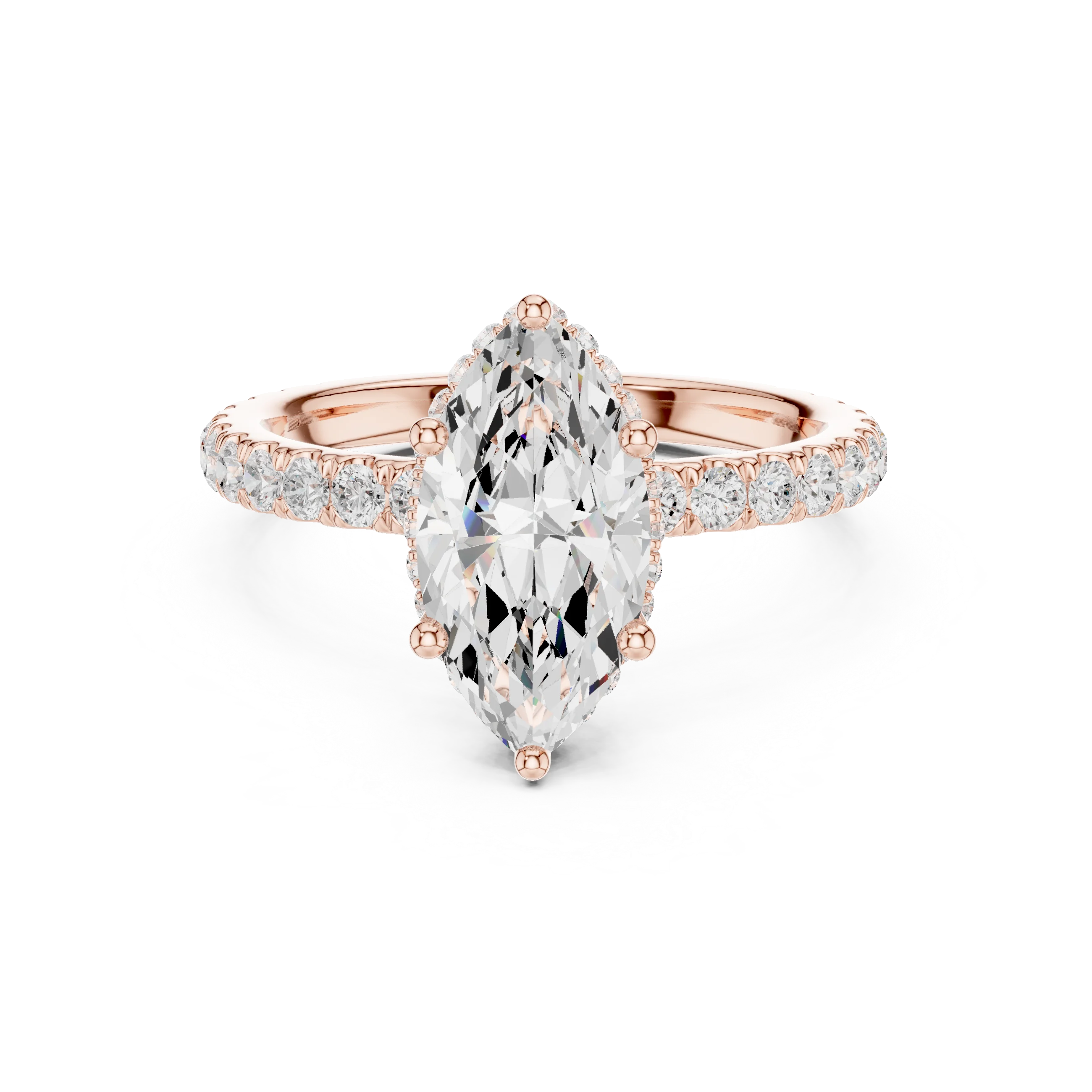 Marquise hidden halo ring in rose gold with pave diamond band and lab-grown diamond – Australia