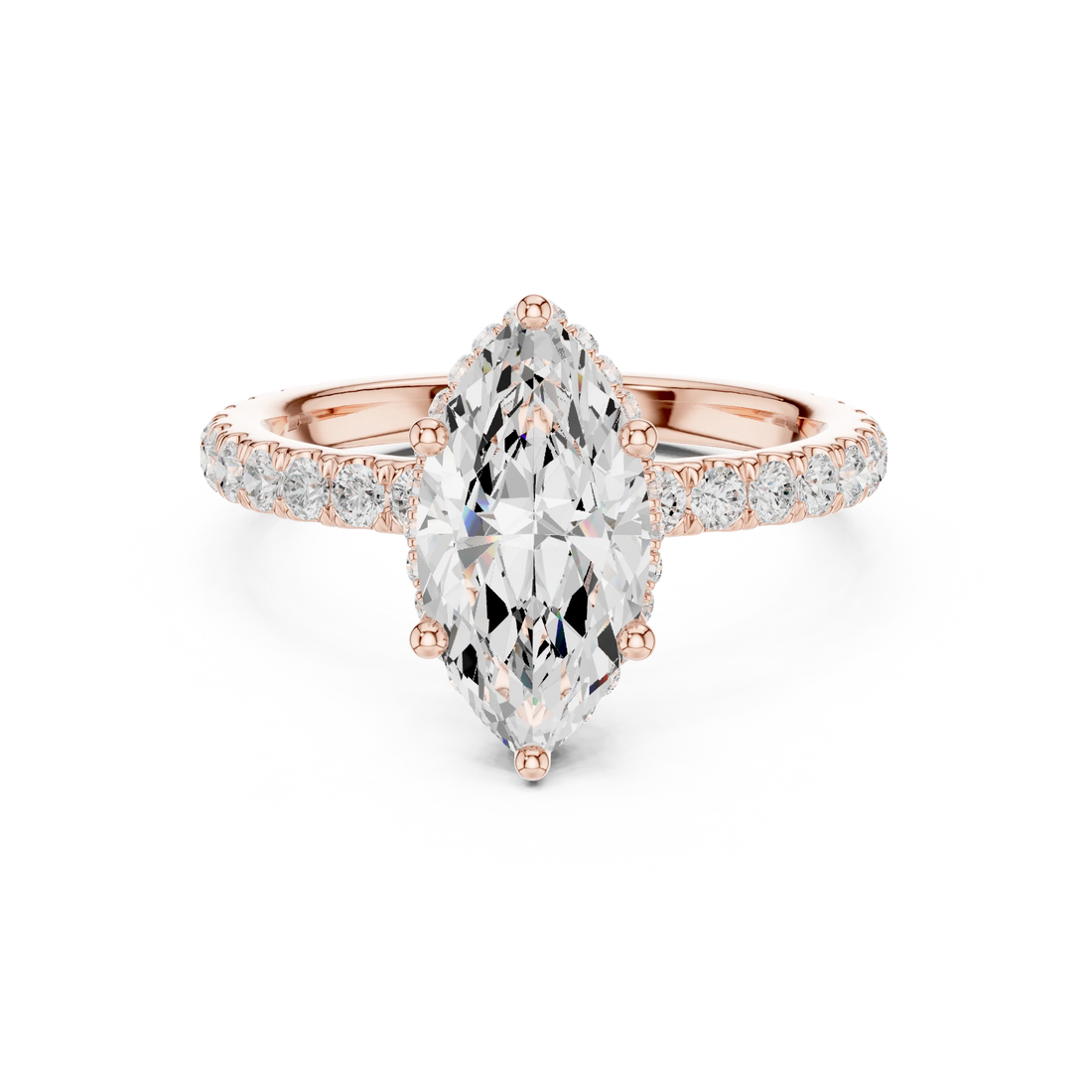 Marquise hidden halo ring in rose gold with pave diamond band and lab-grown diamond – Australia