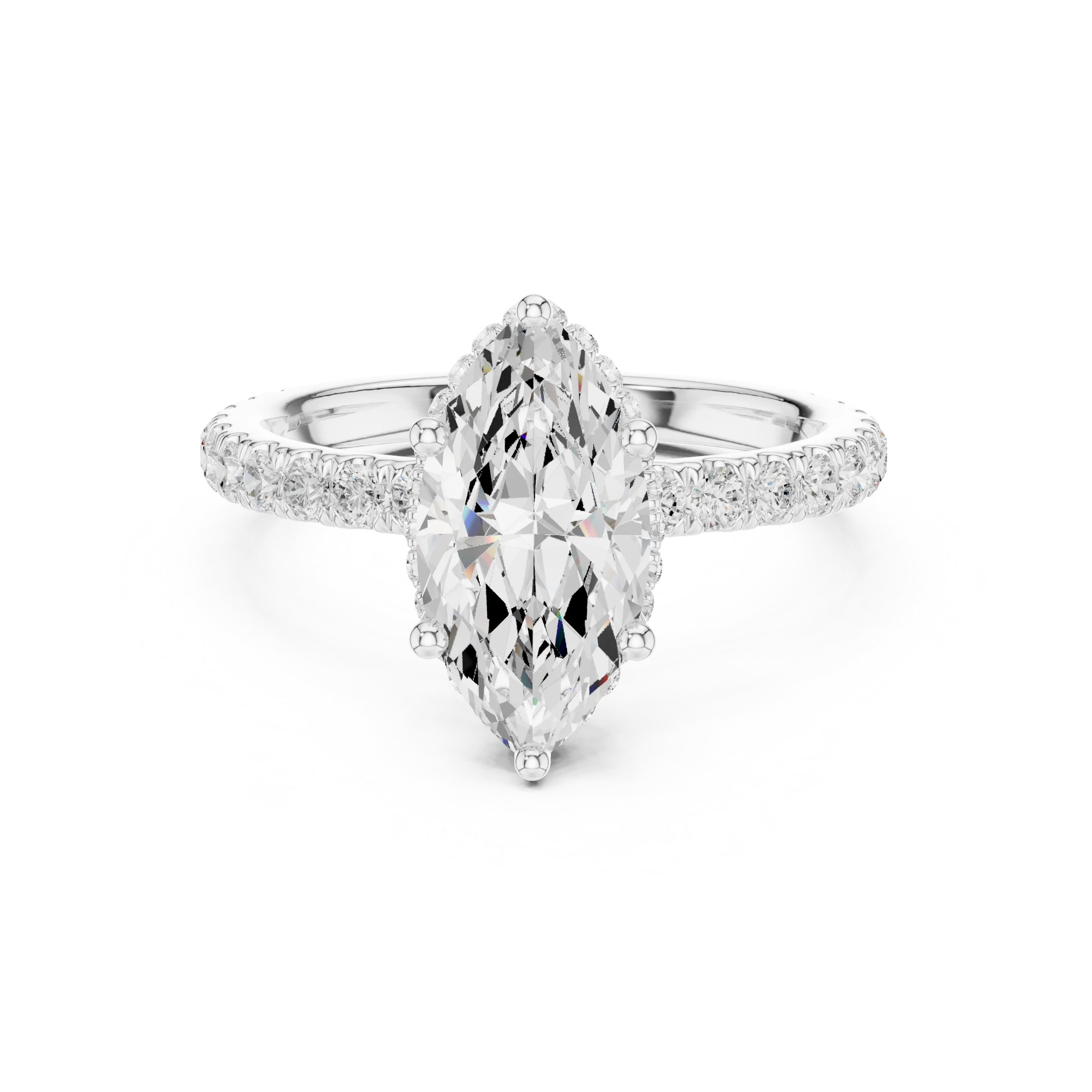 Marquise hidden halo ring in white gold with pave diamond band and lab-grown diamond – Australia