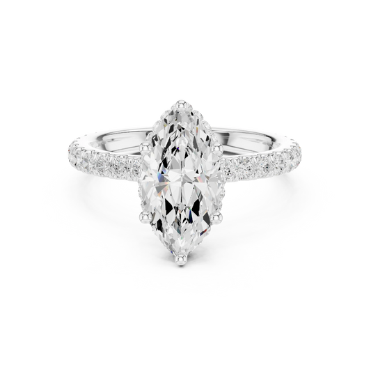 Marquise hidden halo ring in white gold with pave diamond band and lab-grown diamond – Australia