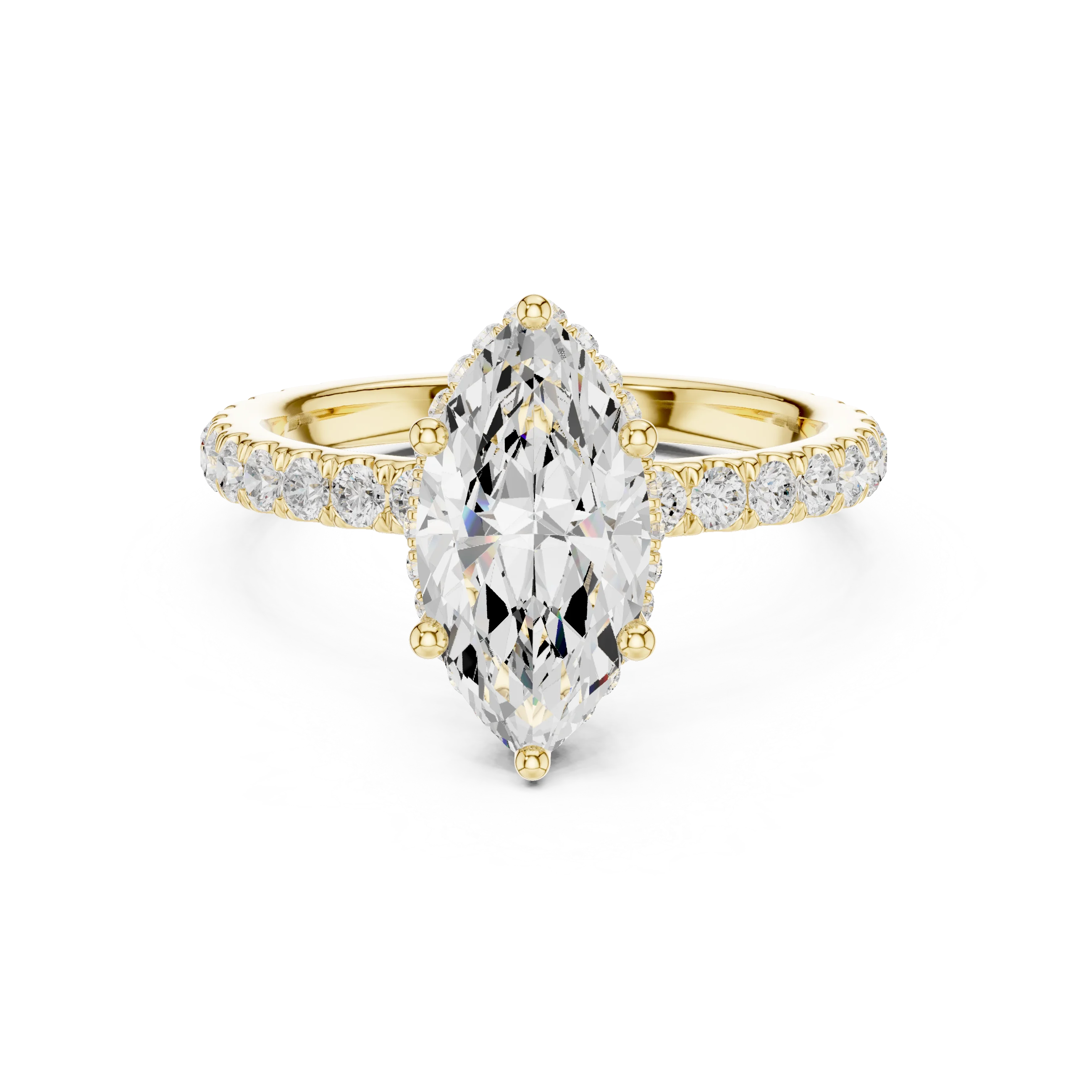 Marquise hidden halo ring in yellow gold with pave diamond band and lab-grown diamond – Australia