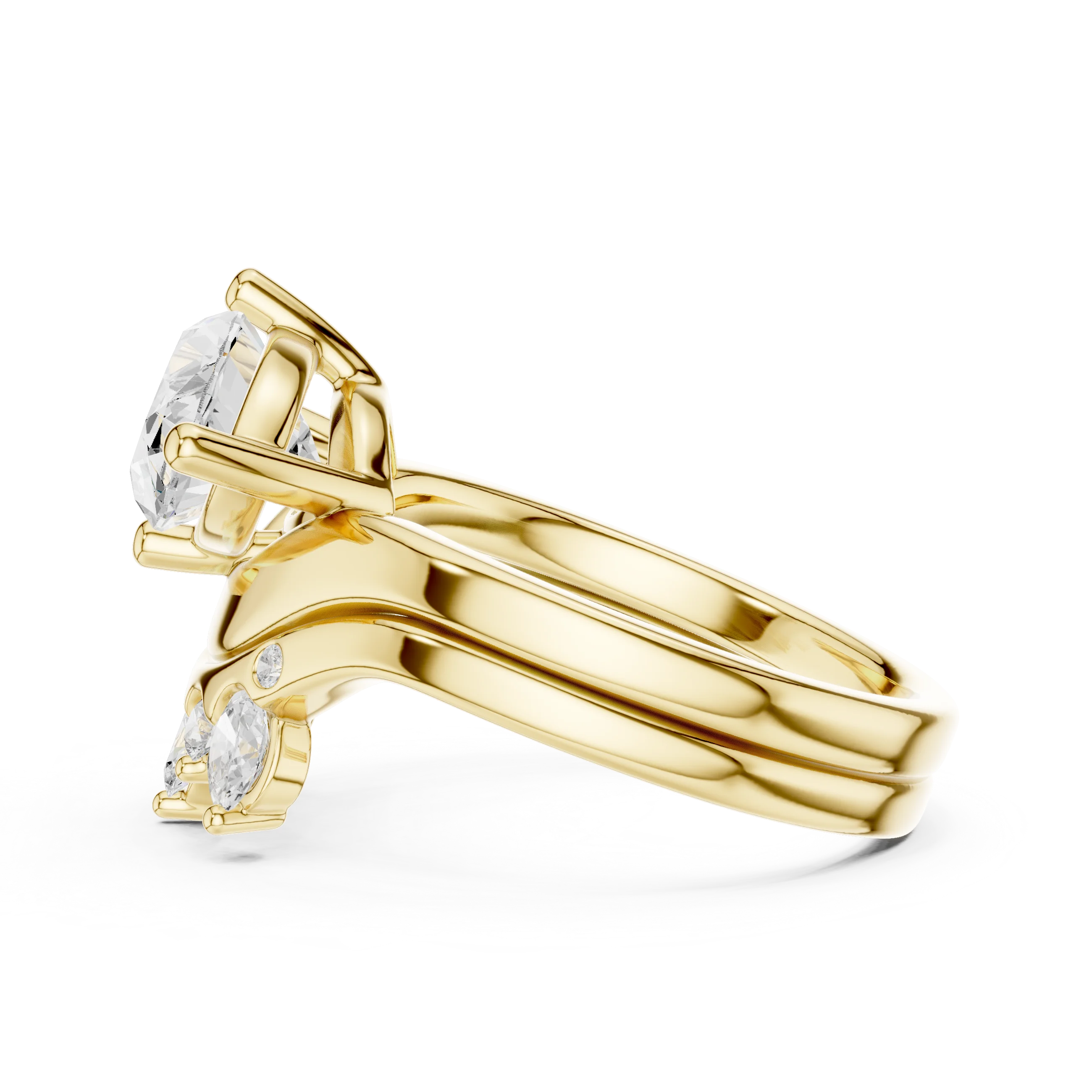 Marquise solitaire ring with matching crown tiara wedding band in rose gold featuring lab-grown diamond with romantic finish