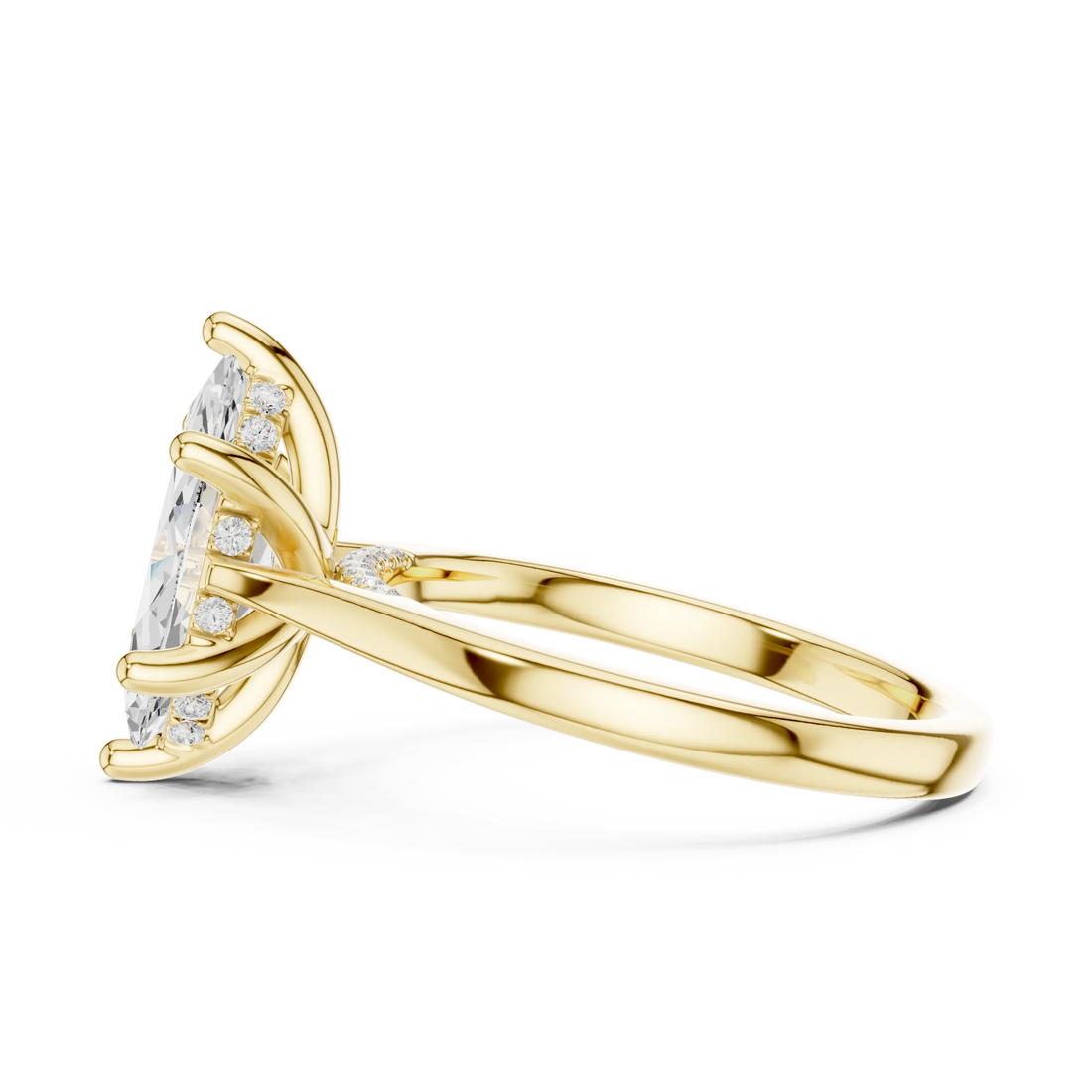 Marquise solitaire ring in Yellow Gold with plain domed band and lab-grown diamond – Australia