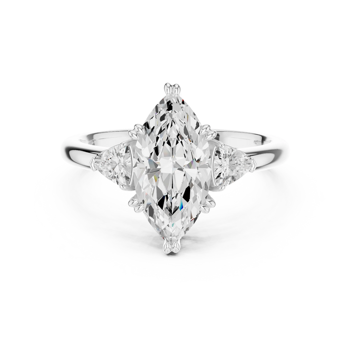 Marquise three-stone ring in white gold with half-moon side stones and lab-grown diamond – Australia