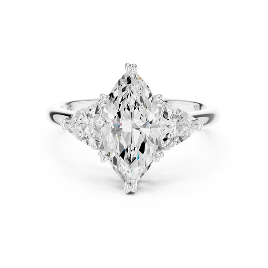 Marquise three-stone ring in white gold with trillion cut side stones and lab-grown diamond – Australia